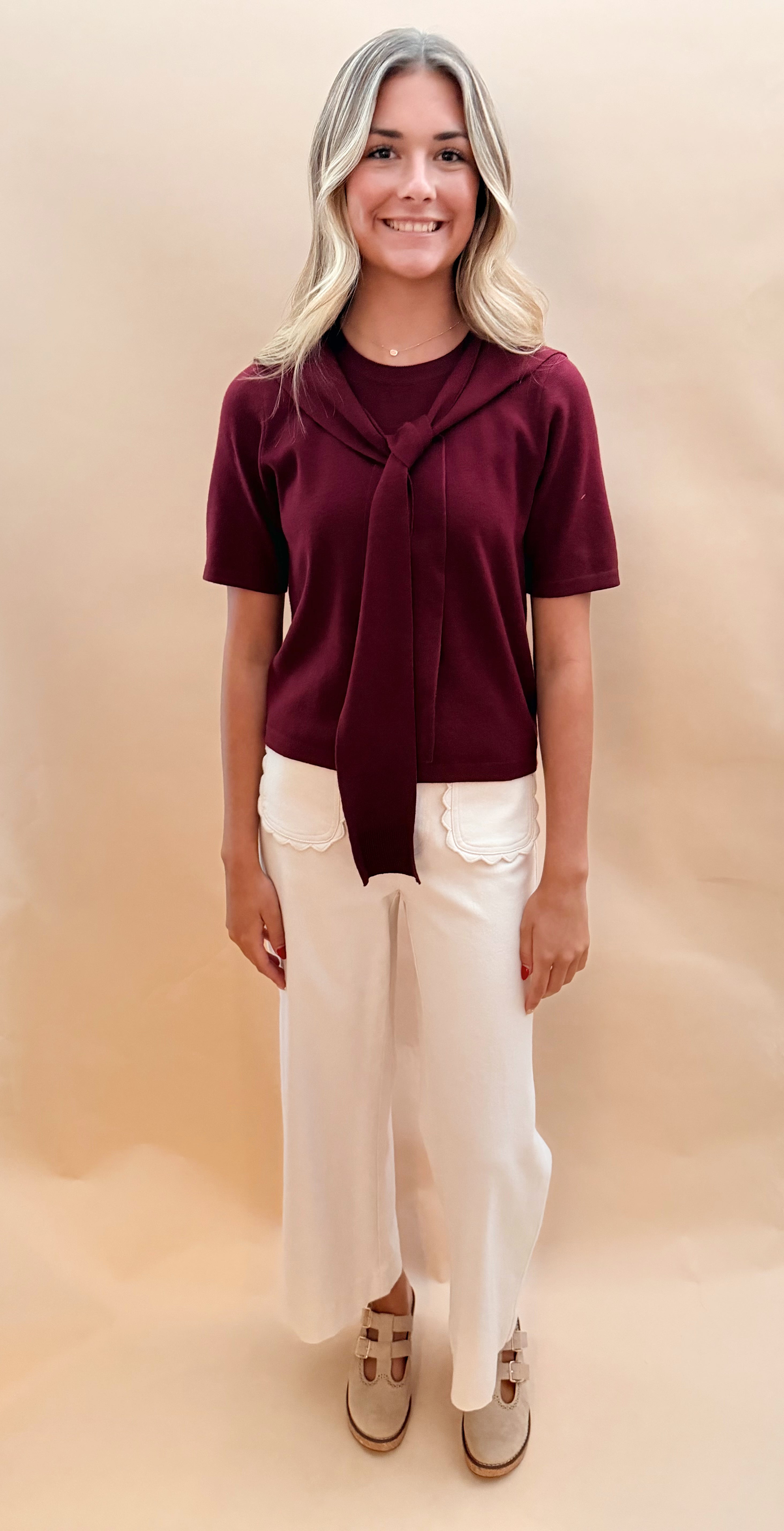 Short Sleeve Sweater Wrap Tie