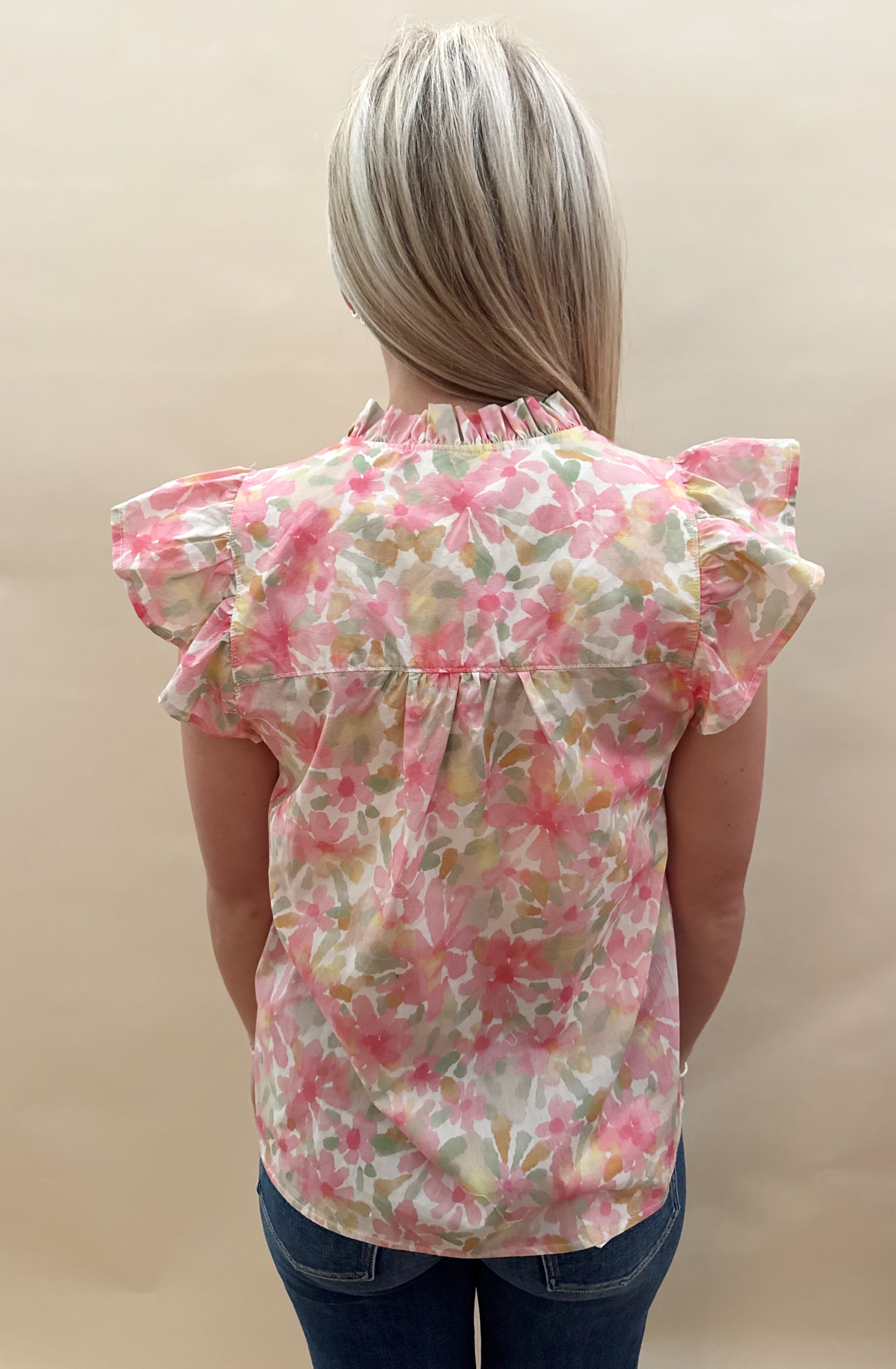 Floral Ruffle Sleeve Top
