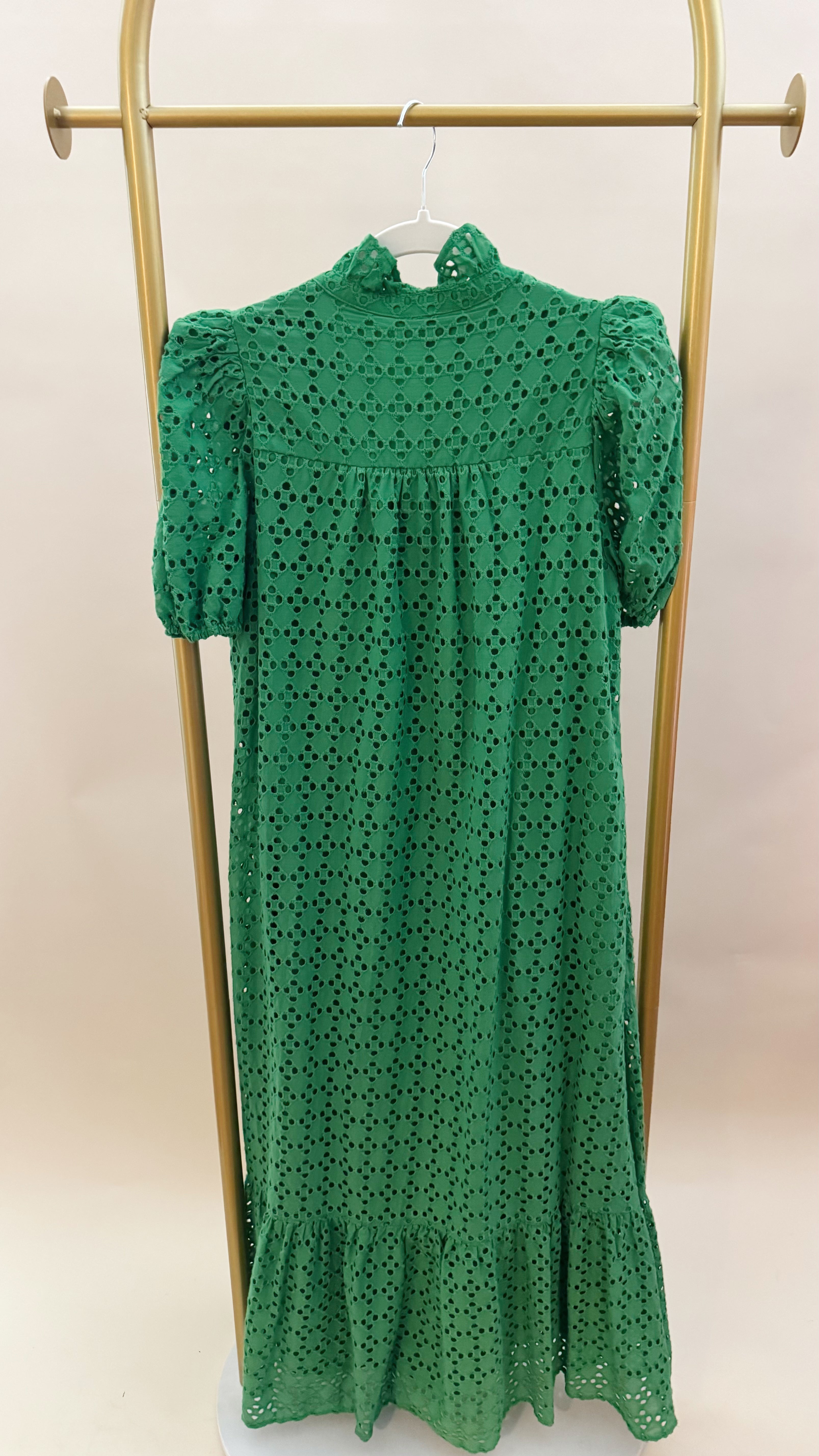 Green eyelet maxi dress