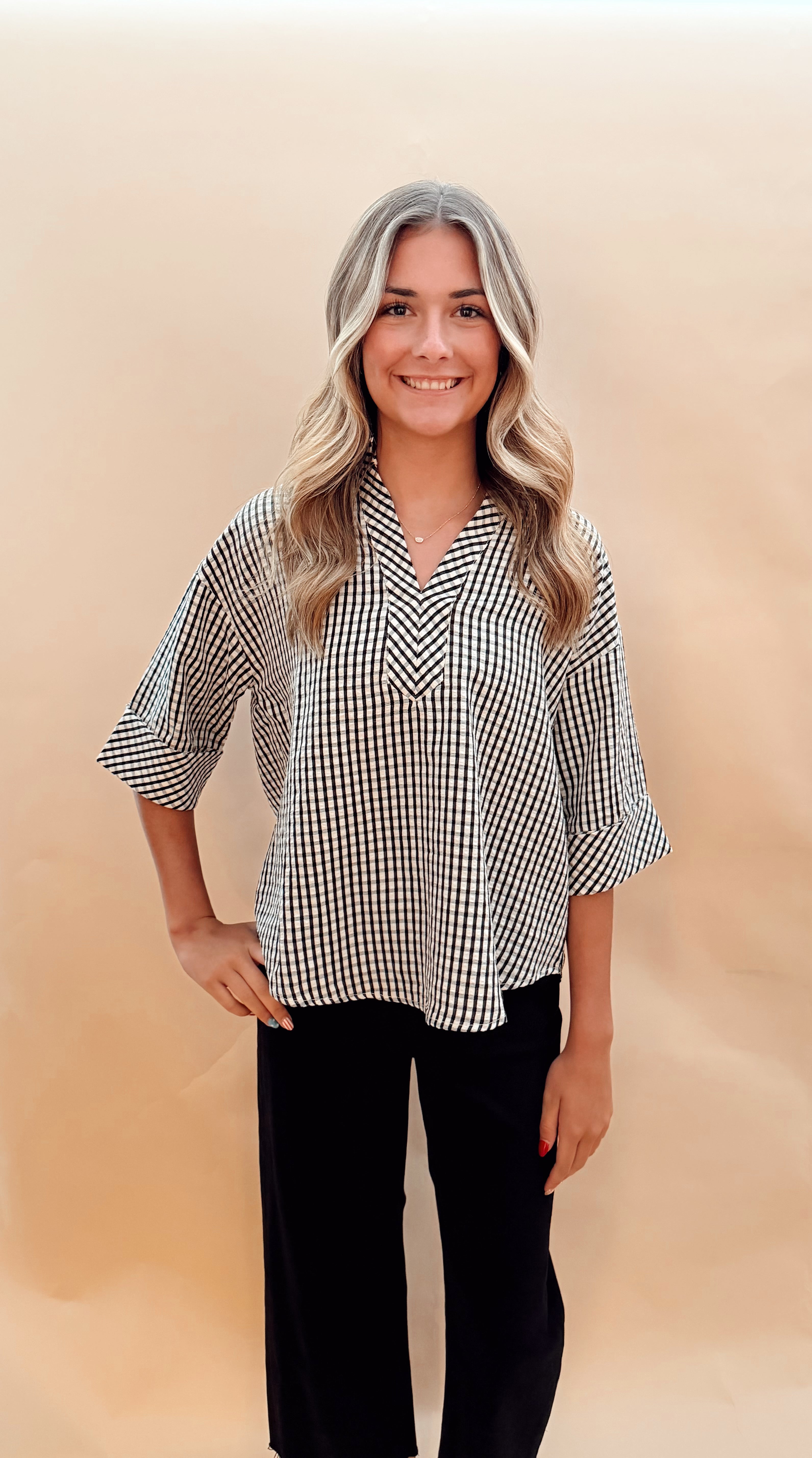 Collared Plaid Top
