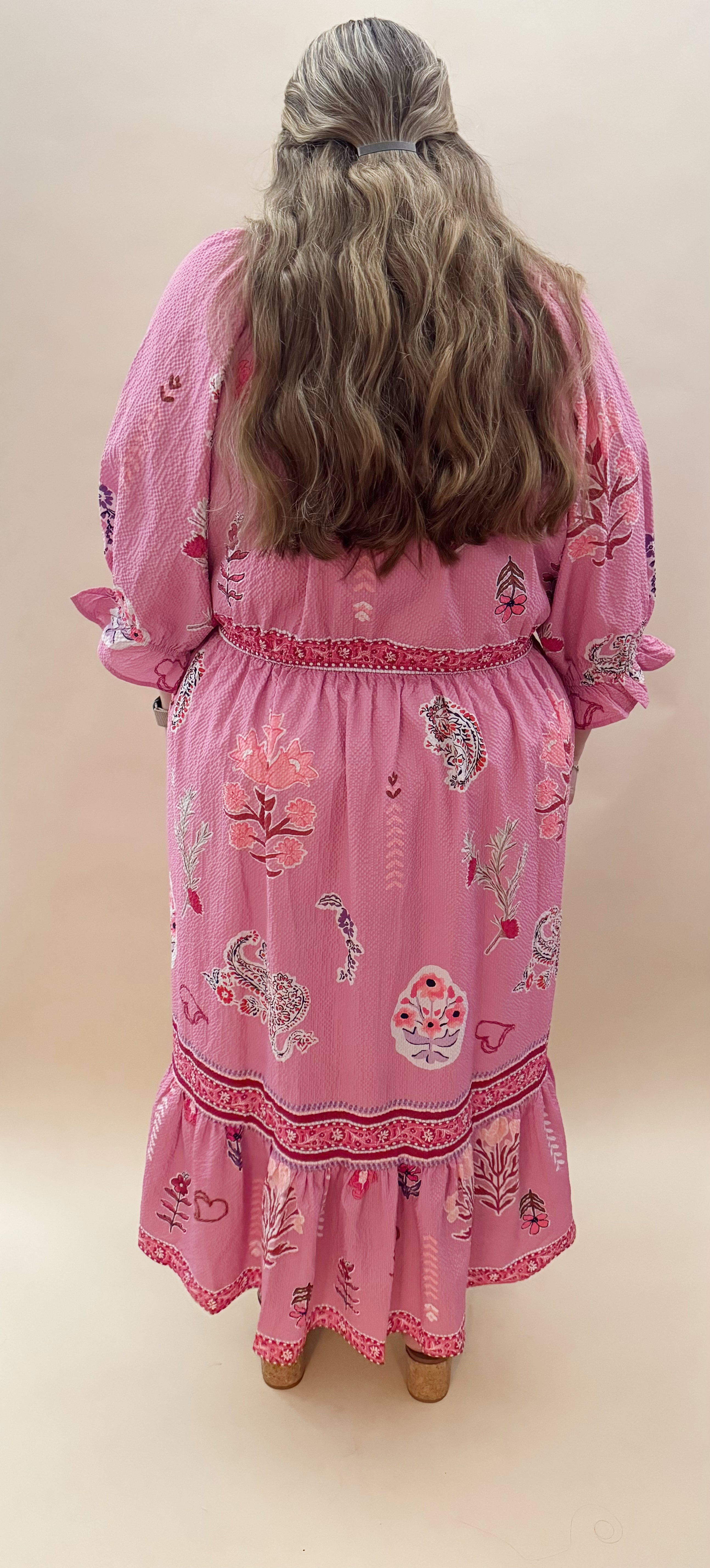 Pink maxi dress with floral design