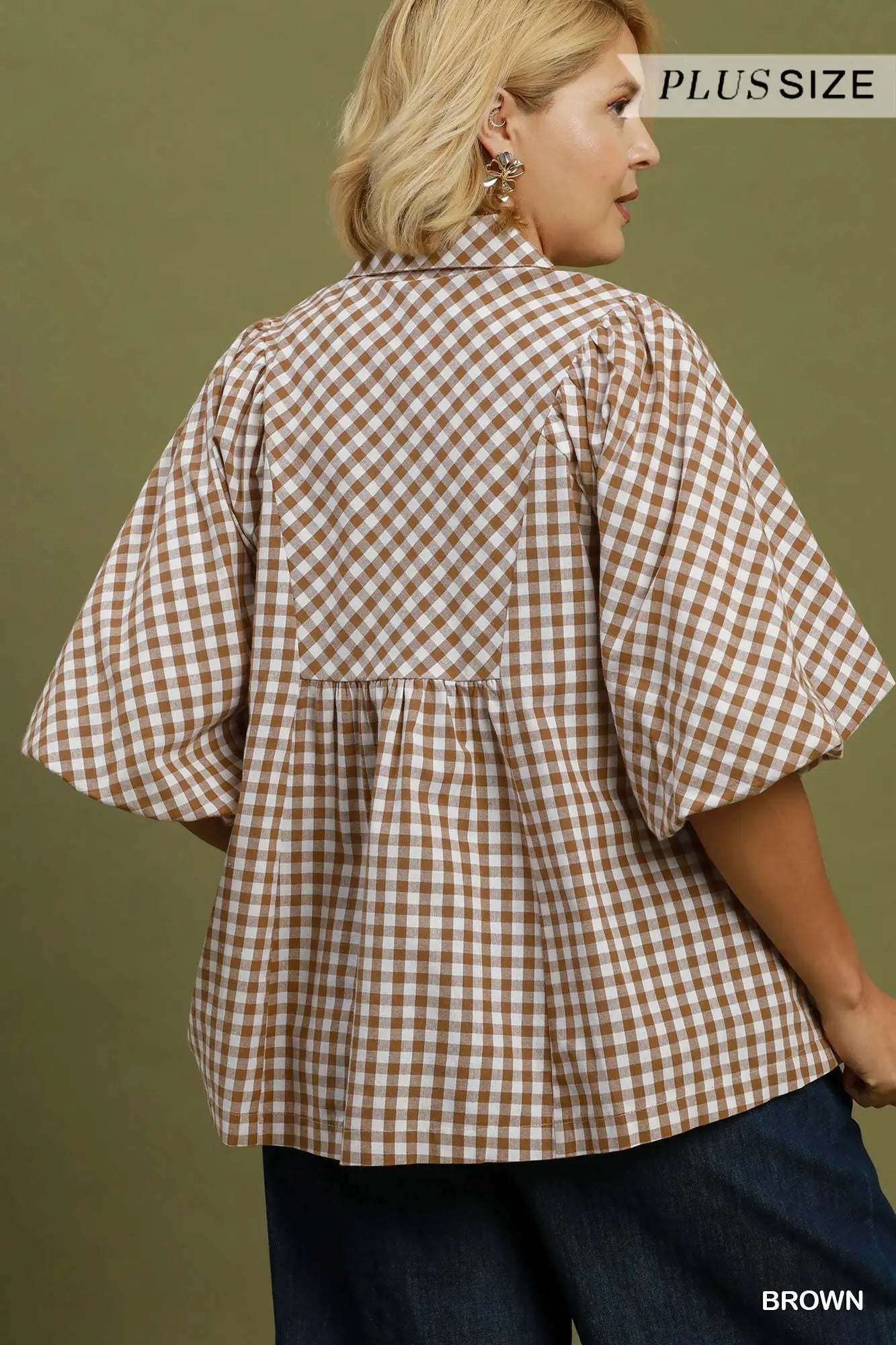 Plaid bubble sleeve top