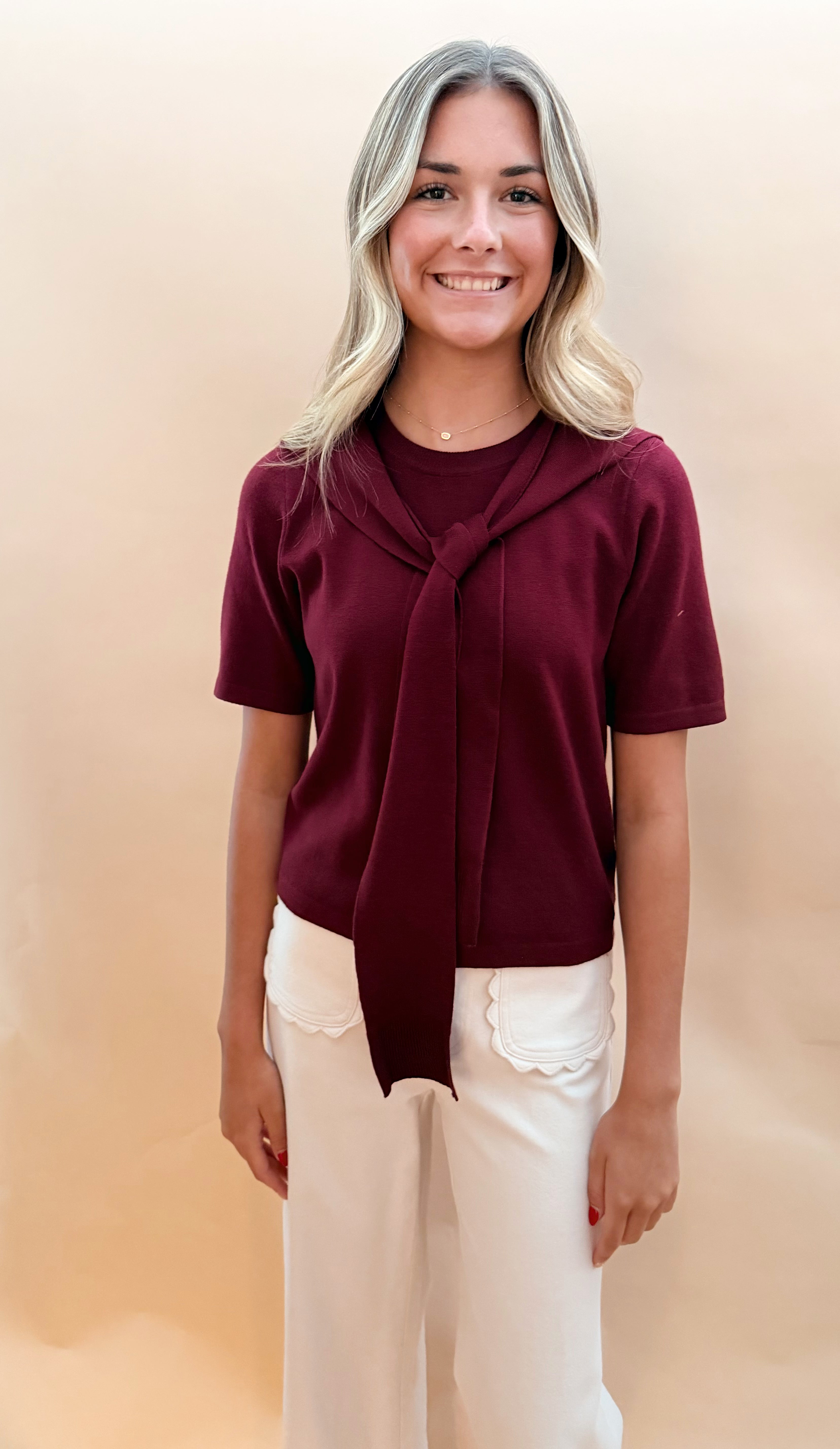 Short Sleeve Sweater Wrap Tie