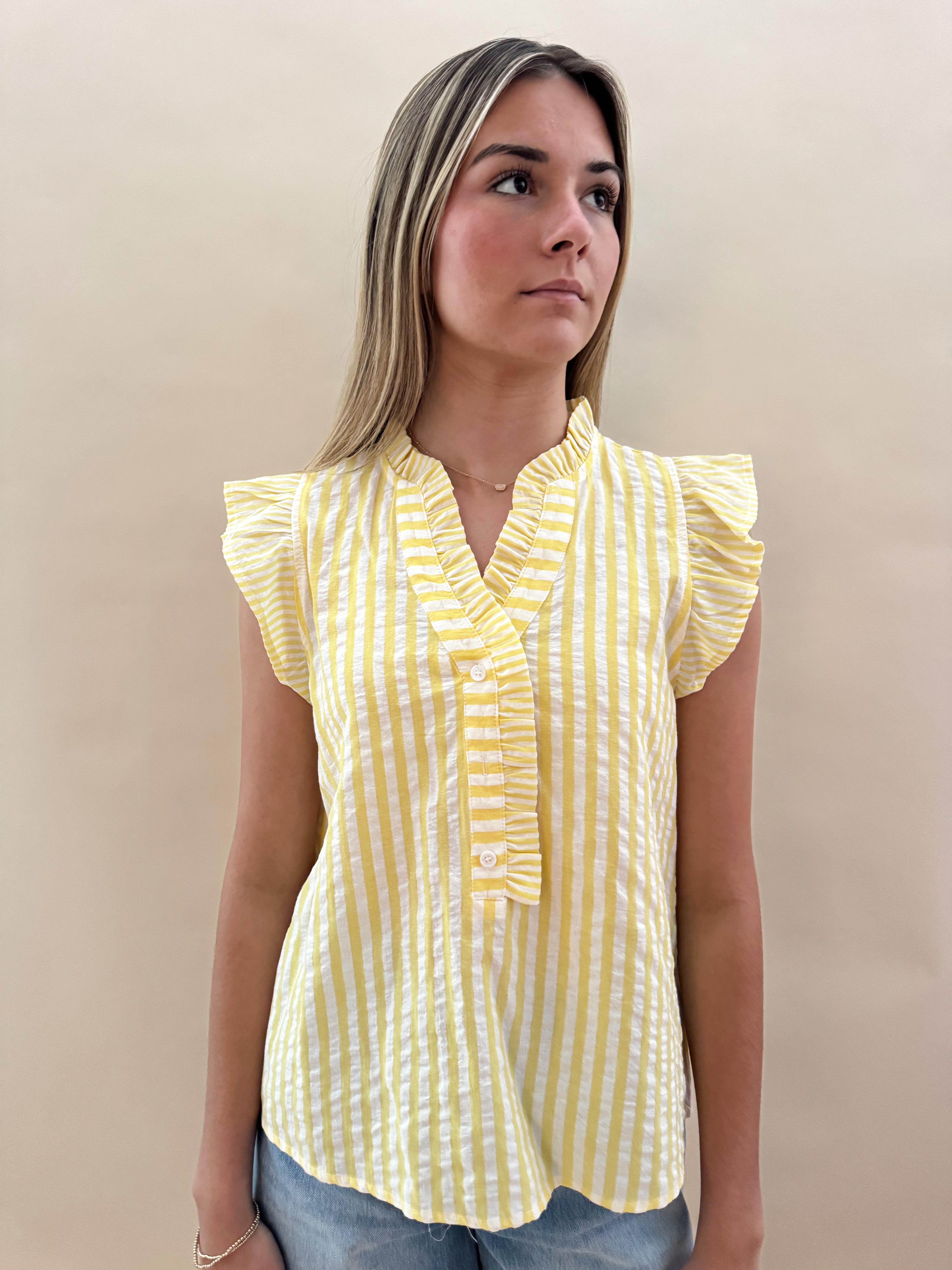 Yellow Stripe Ruffle Top