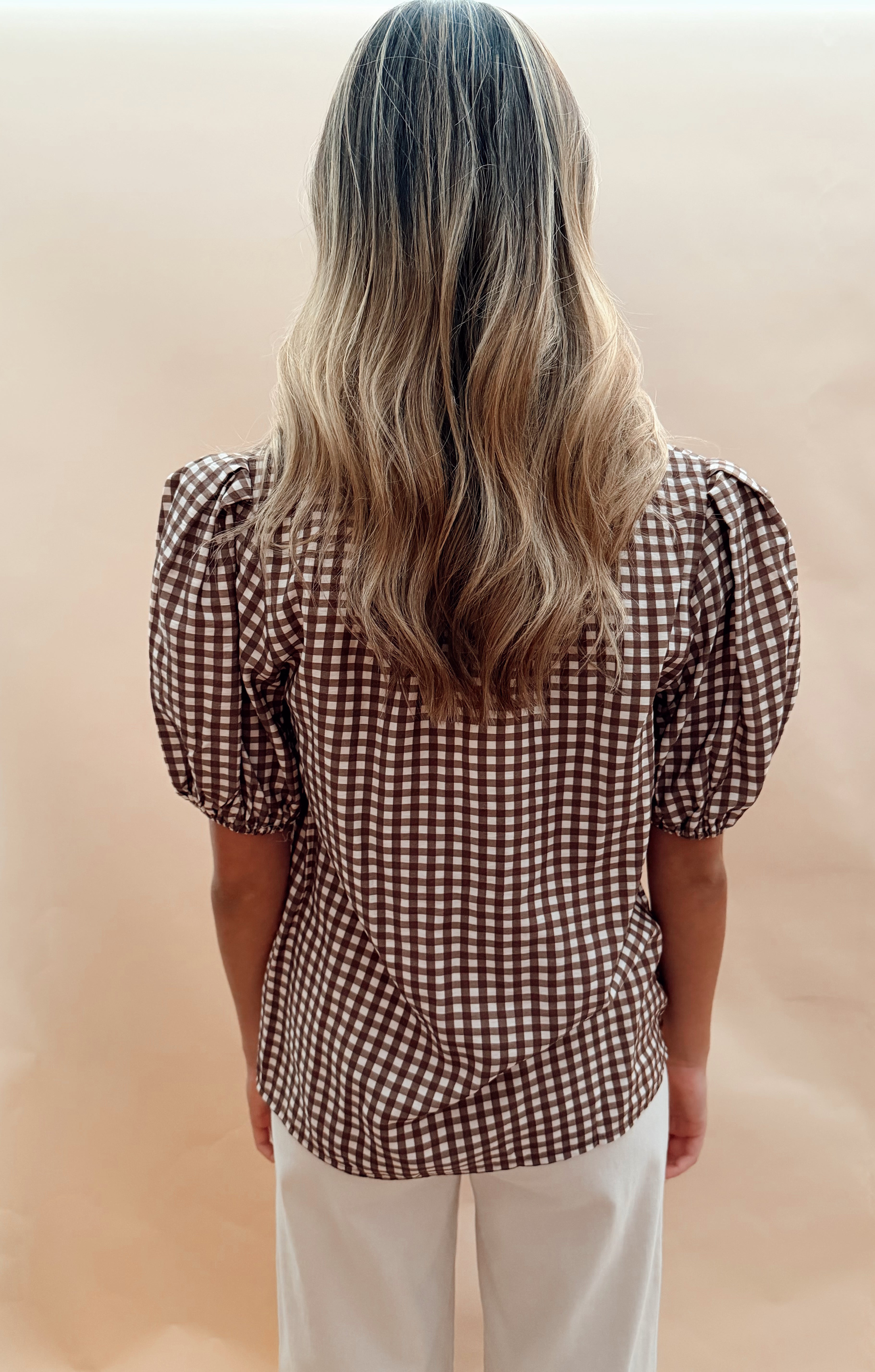 Short sleeved plaid blouse
