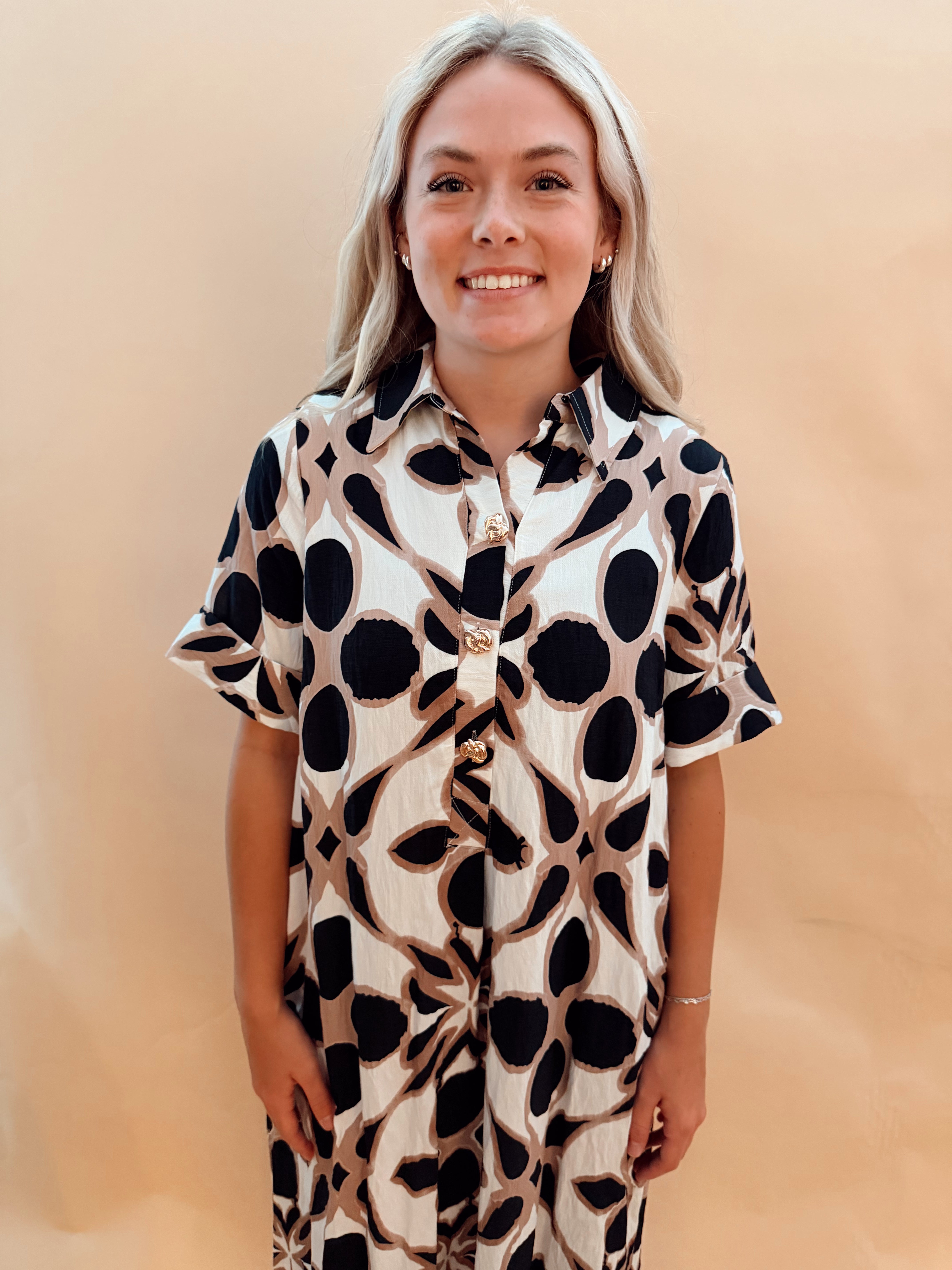 Pattern maxi dress gold buttons