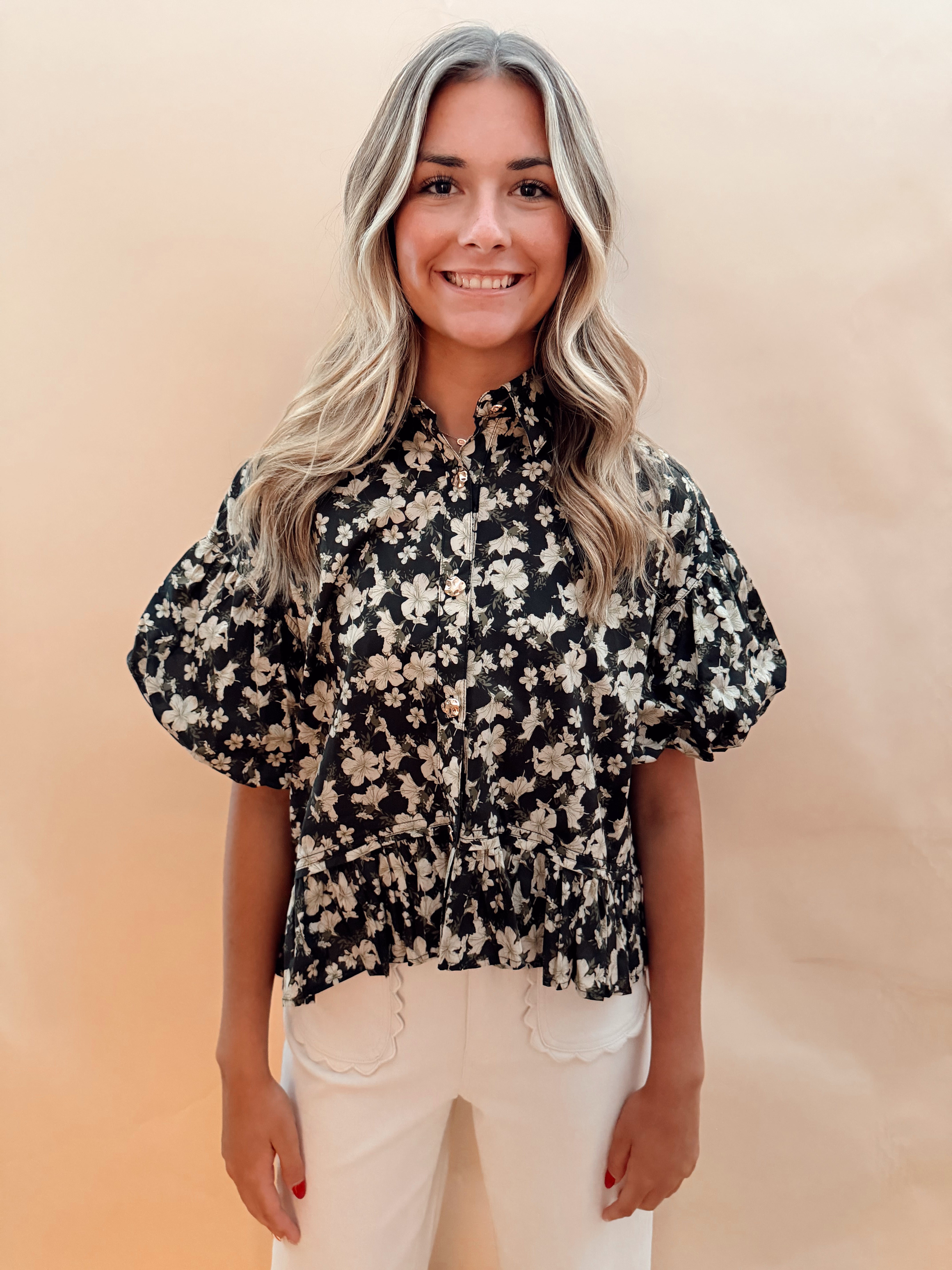 Floral Puff Sleeve Blouses