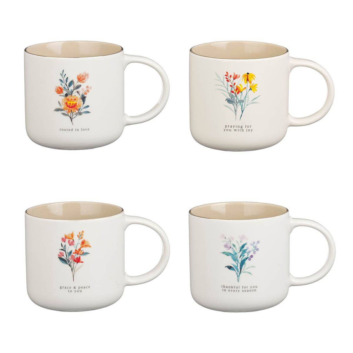 Mug Set 4 pc Cream Taupe Thinking Of You
