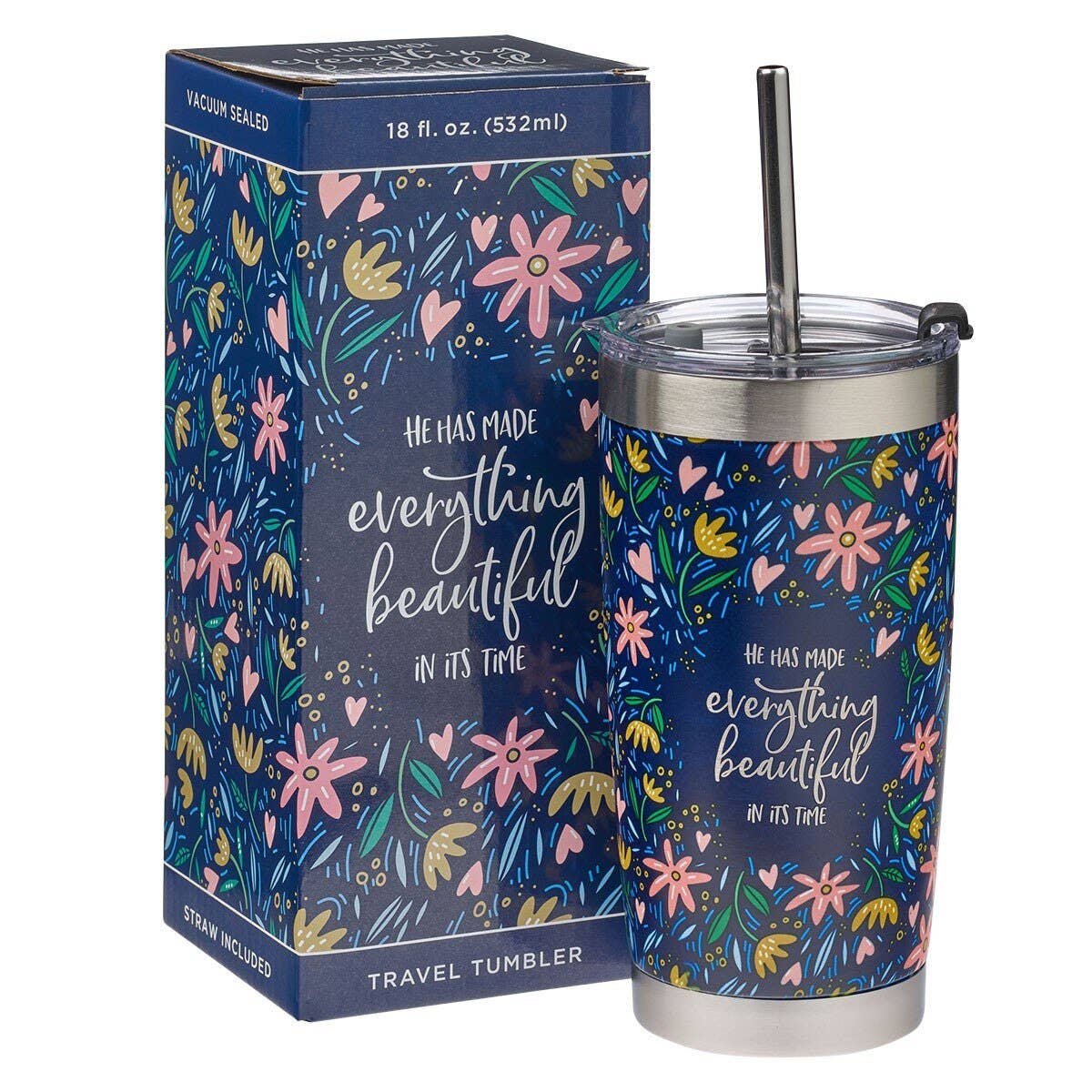 Mug SS Travel Navy Floral Everything Beautiful Eccl. 3:11
