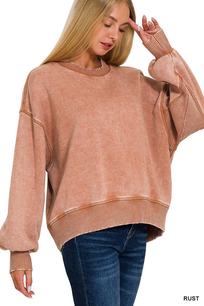 Acid Wash Fleece Oversized Pullover