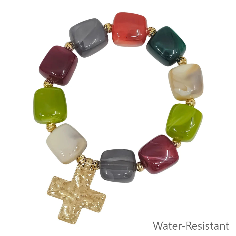 Beaded cross stretch bracelet