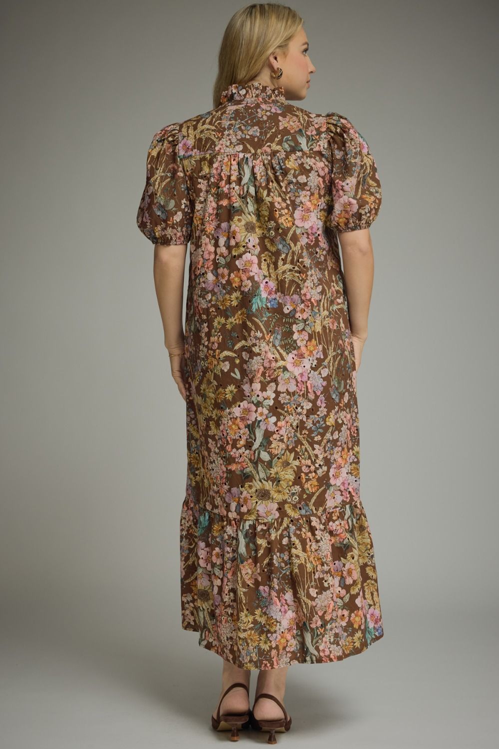 Floral print eyelet maxi dress