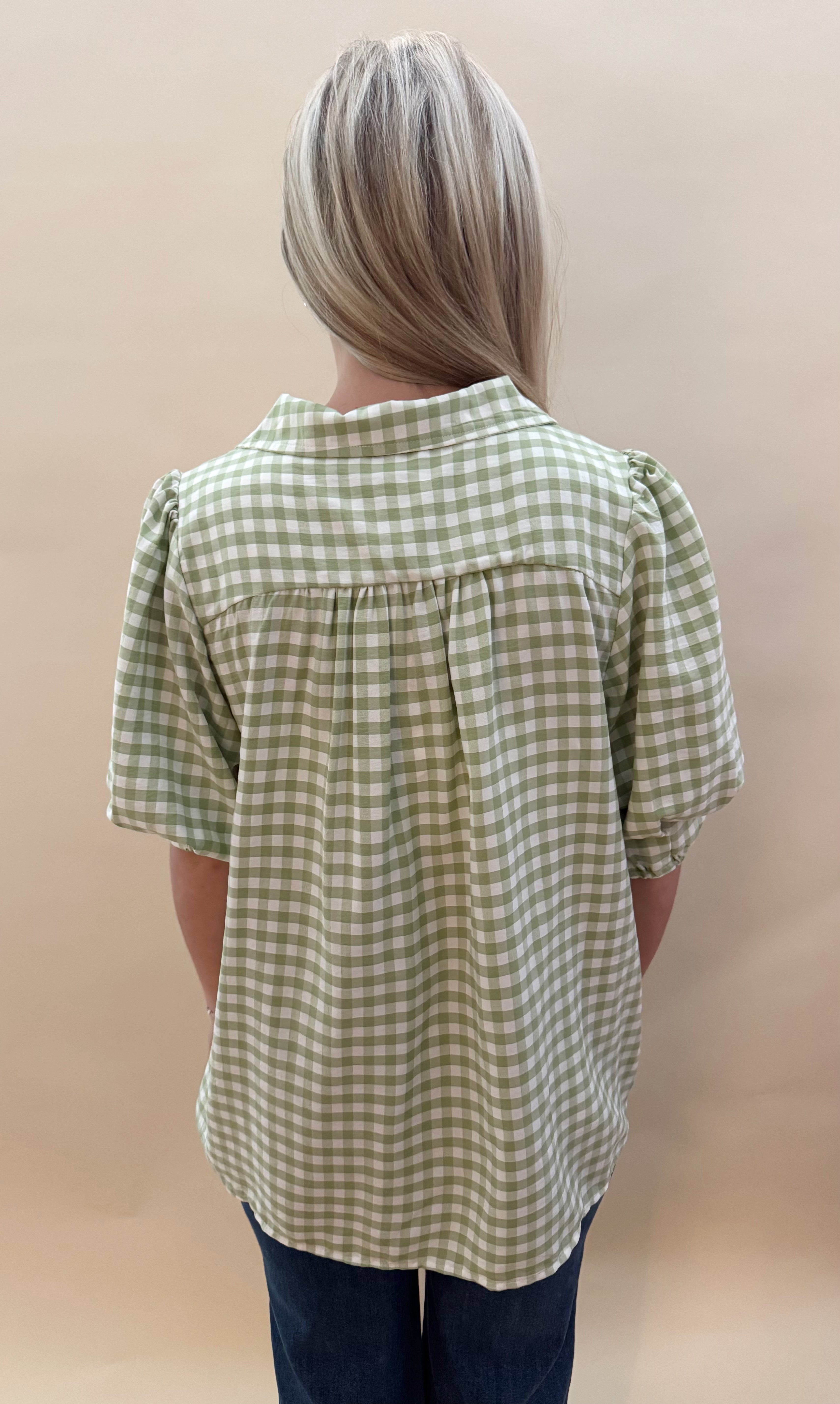 Sage Gingham Top
