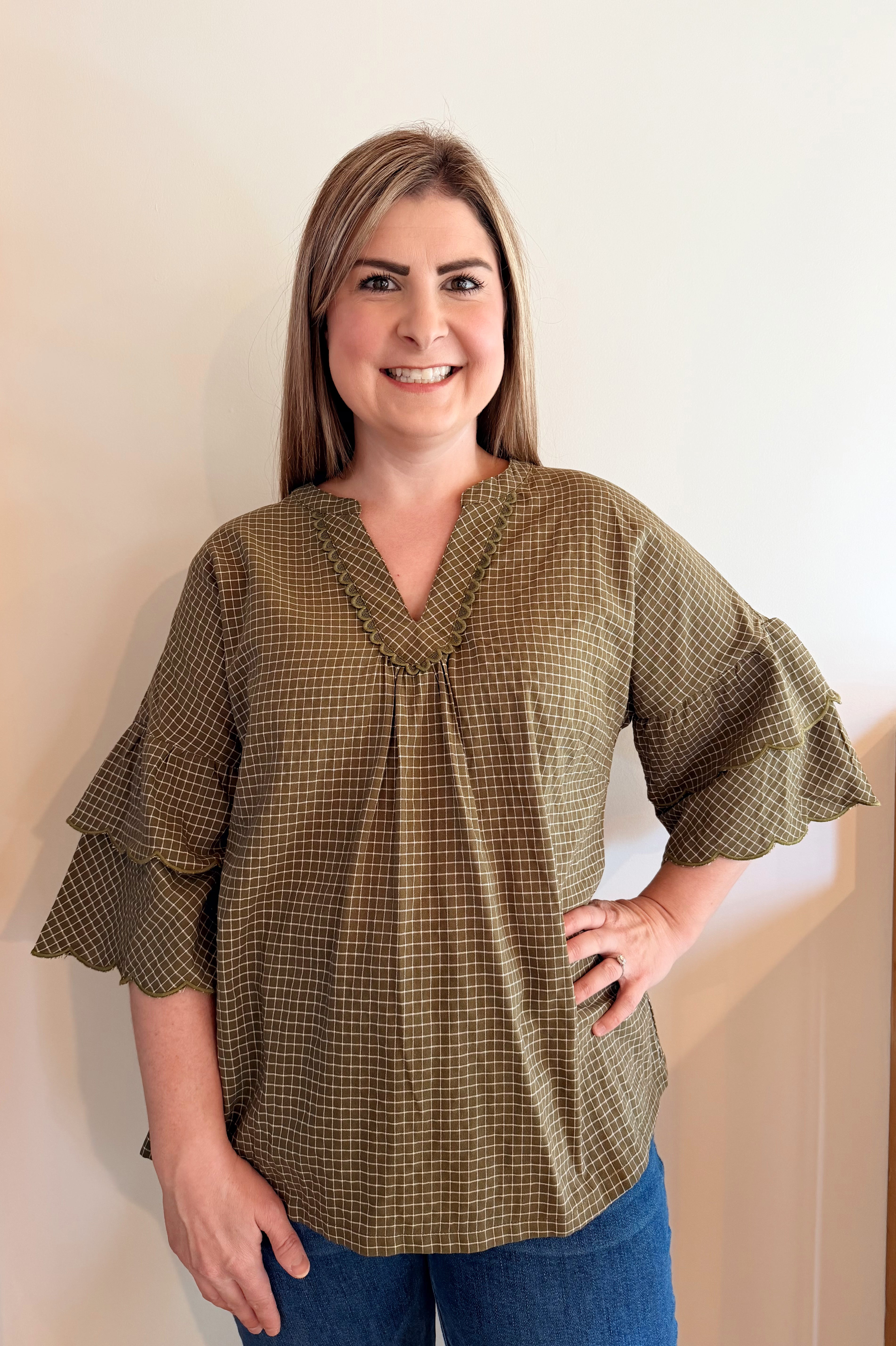 Scalloped ruffle hem top