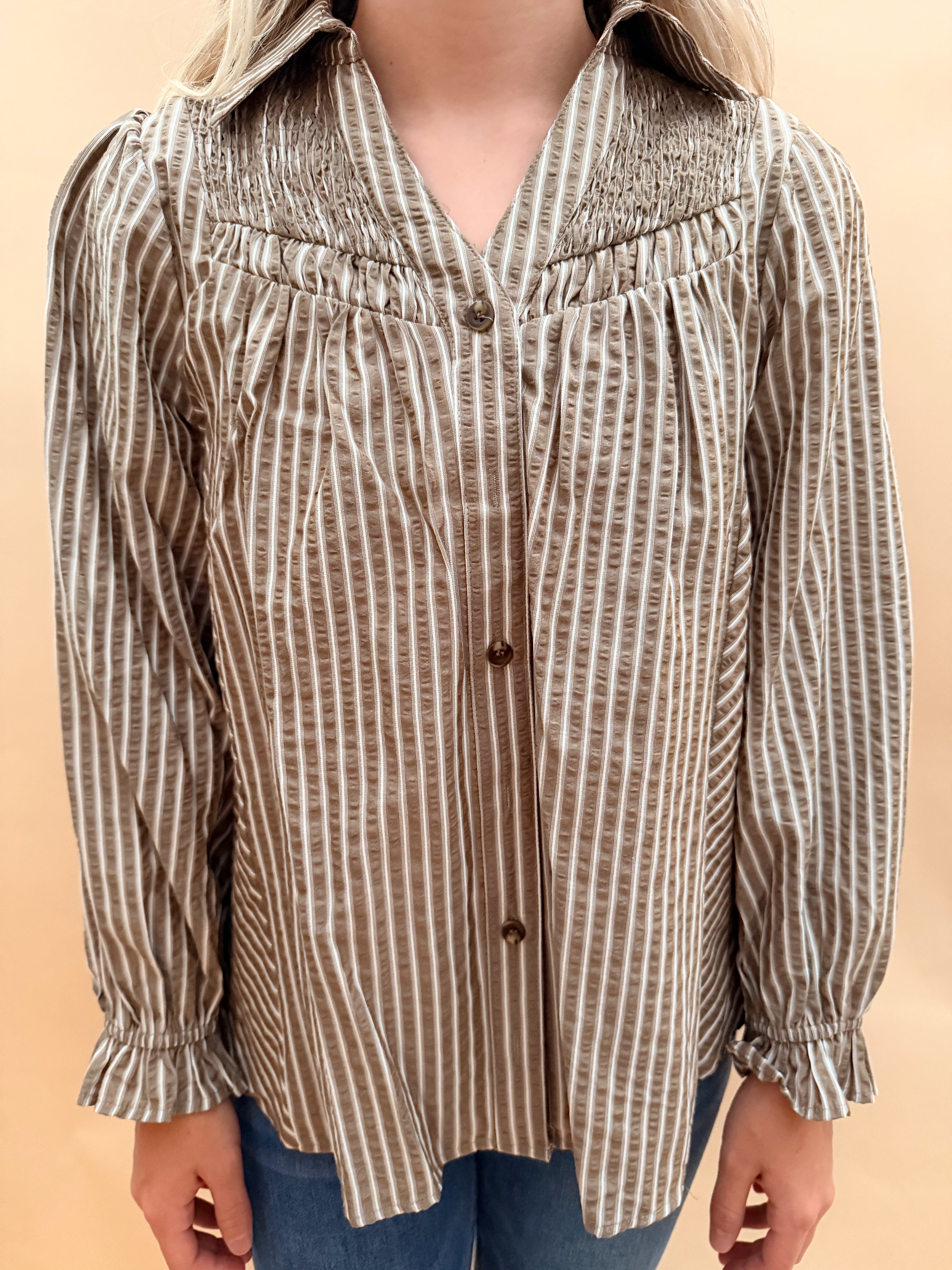 Button down blouse lace trim