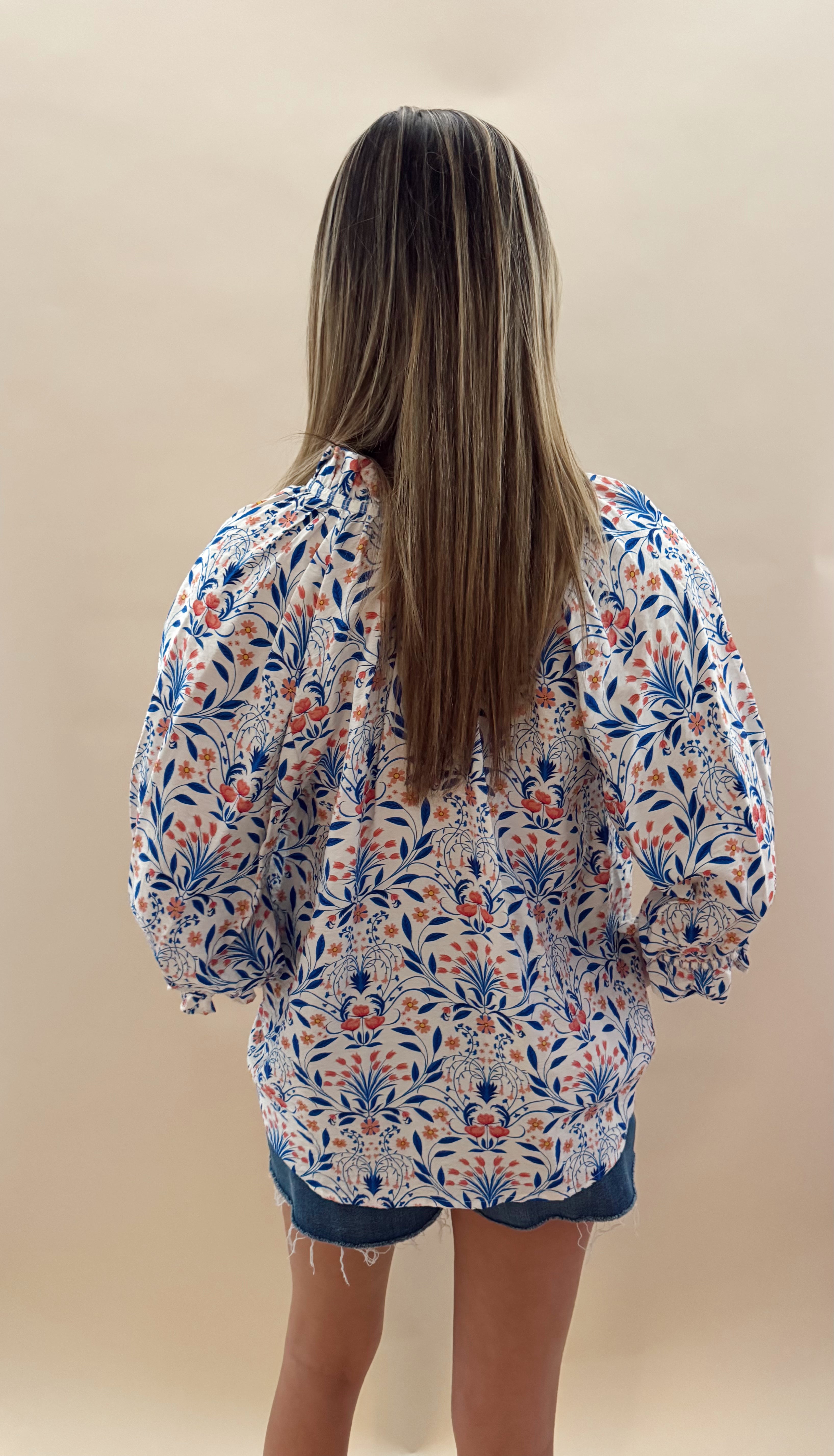 Coral and blue top