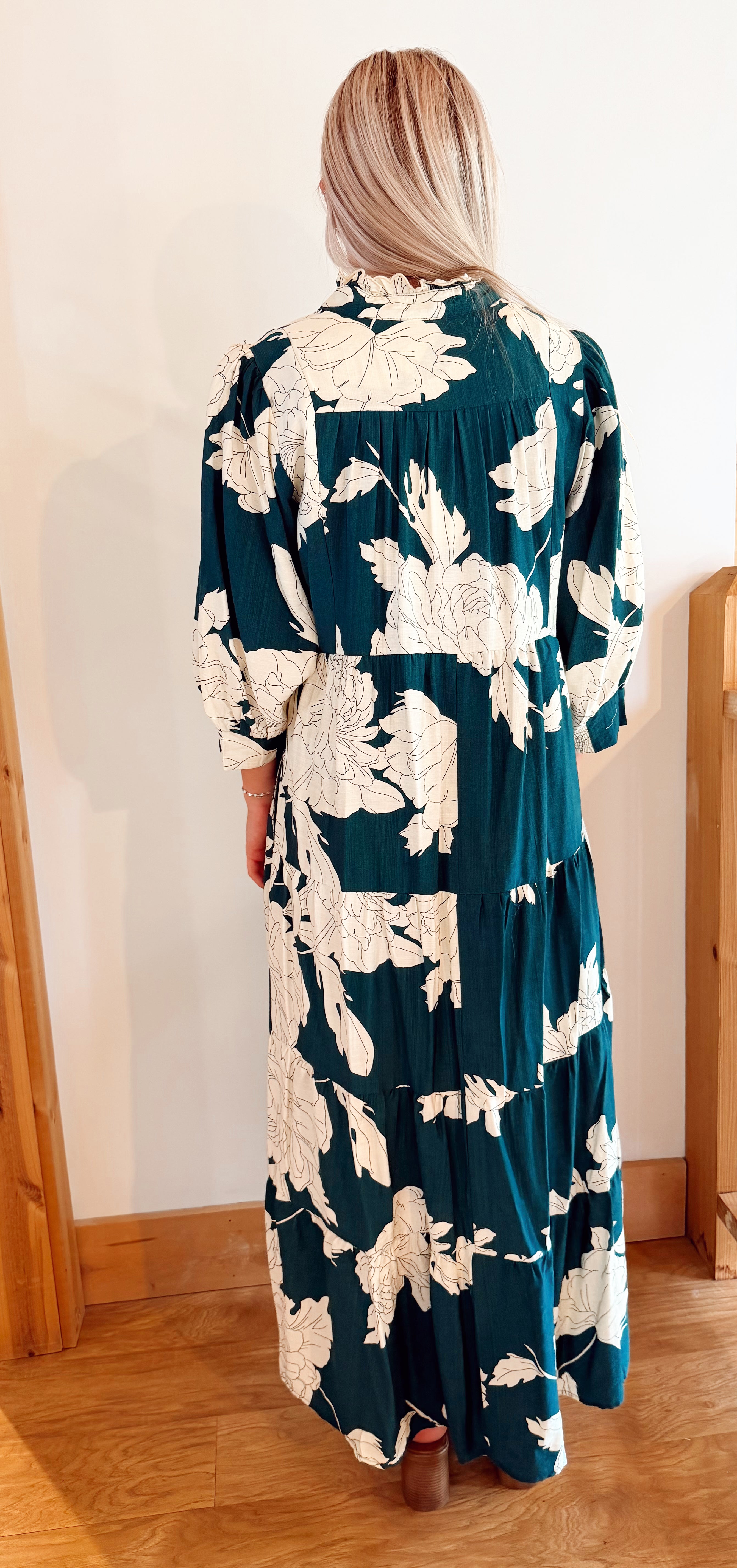 Printed tiered midi dress