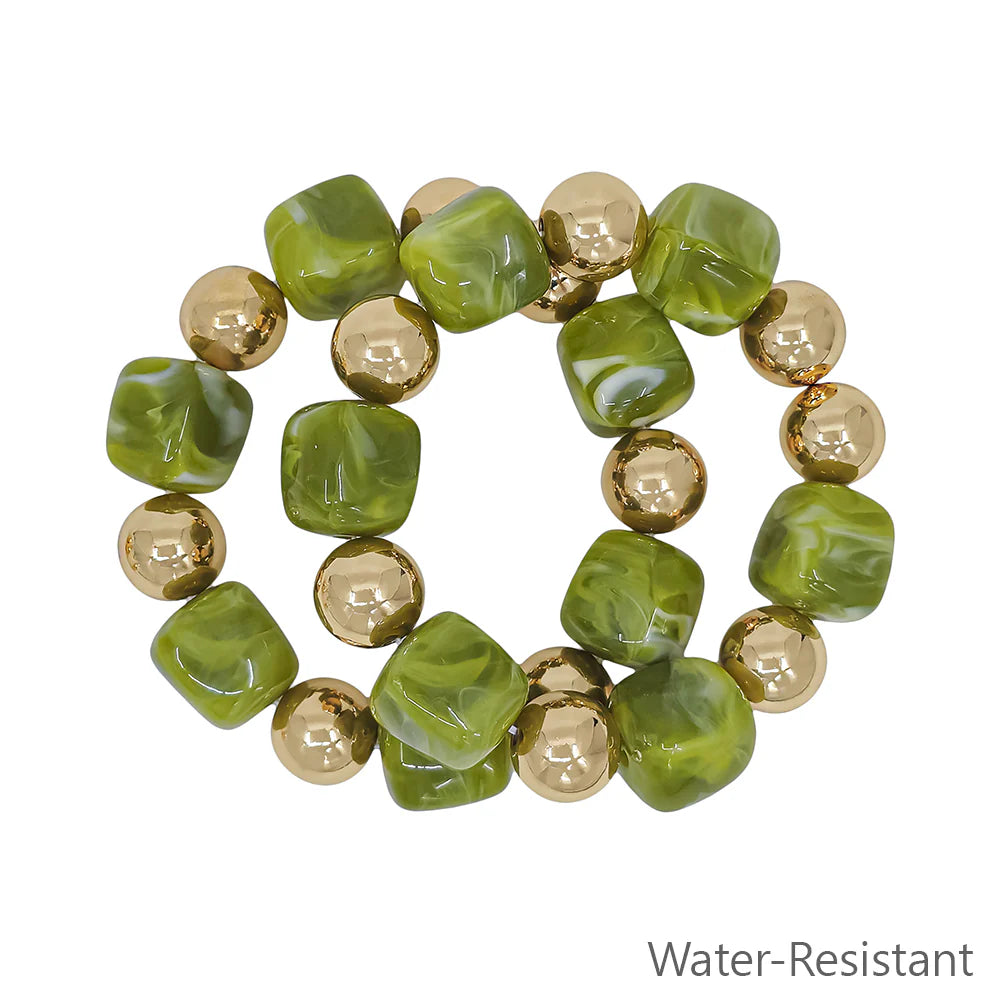 Set of 2 Gold and Brown Stretch Bracelets