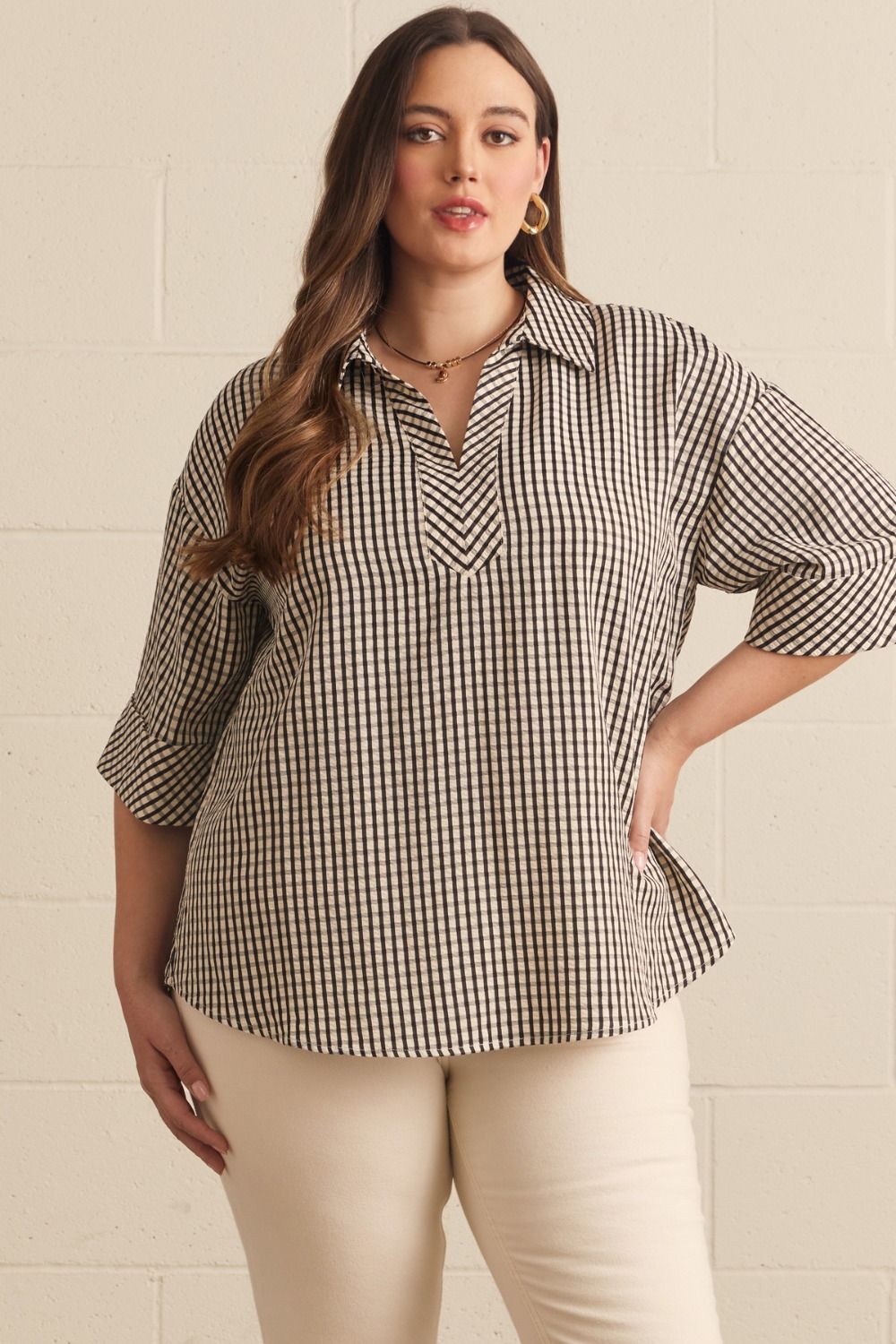 Collared Plaid Top