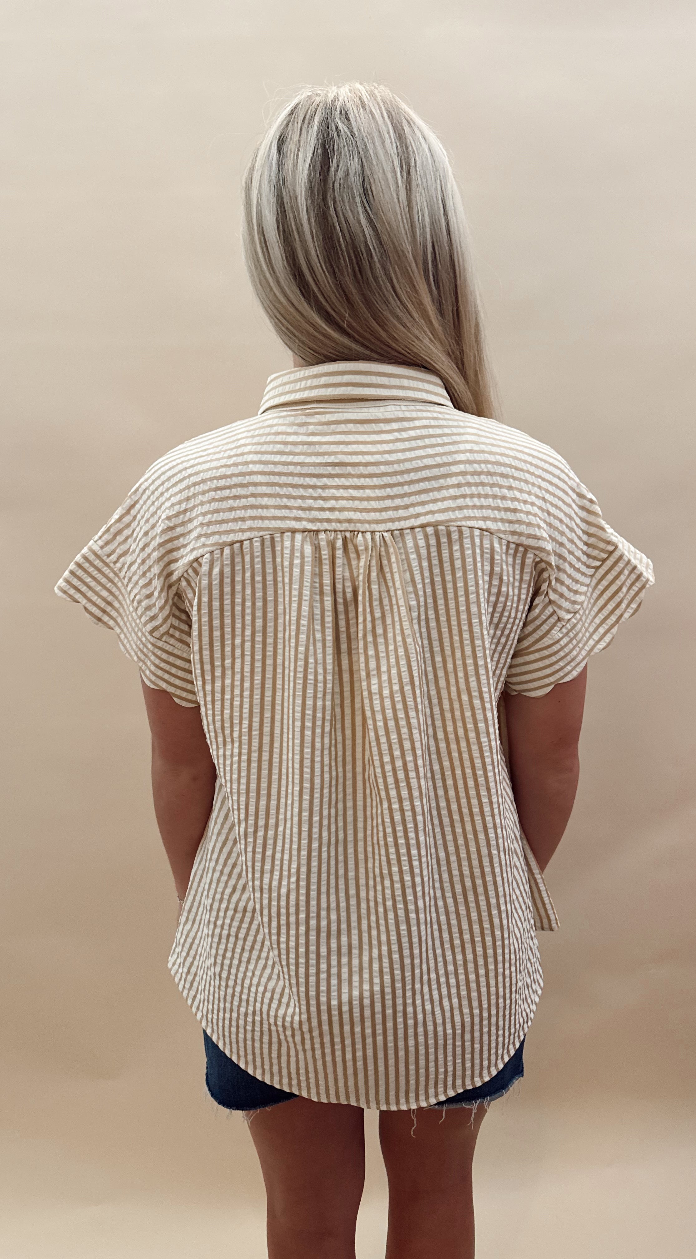 Tan and cream striped top