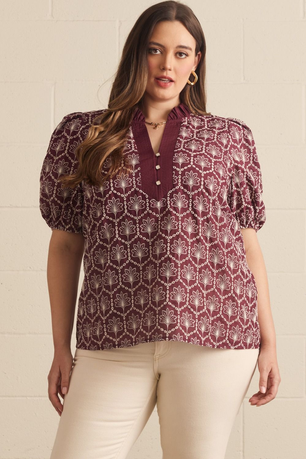 Ruffled Neck Pattern Blouse