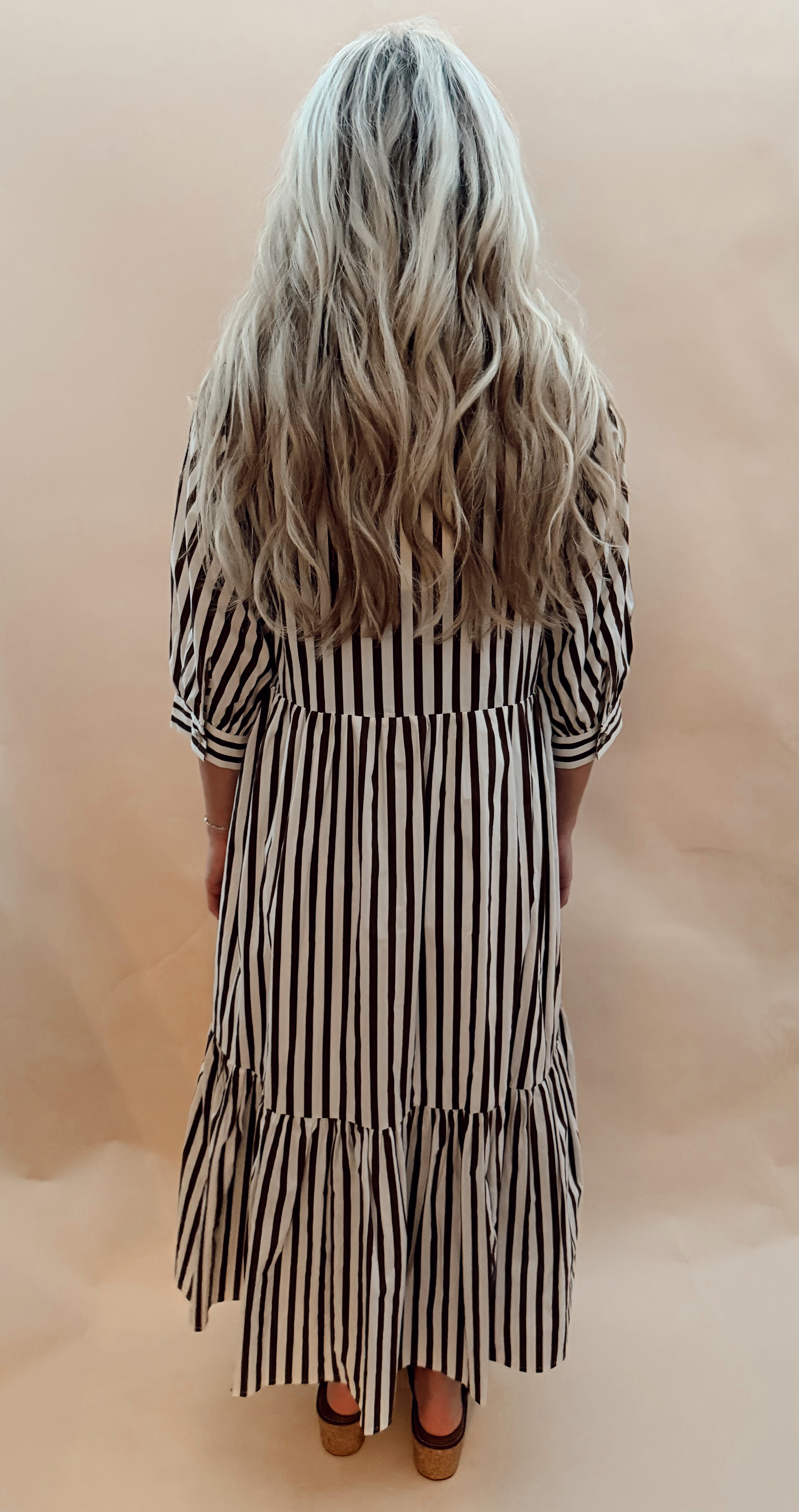 Stripe front button maxi dress