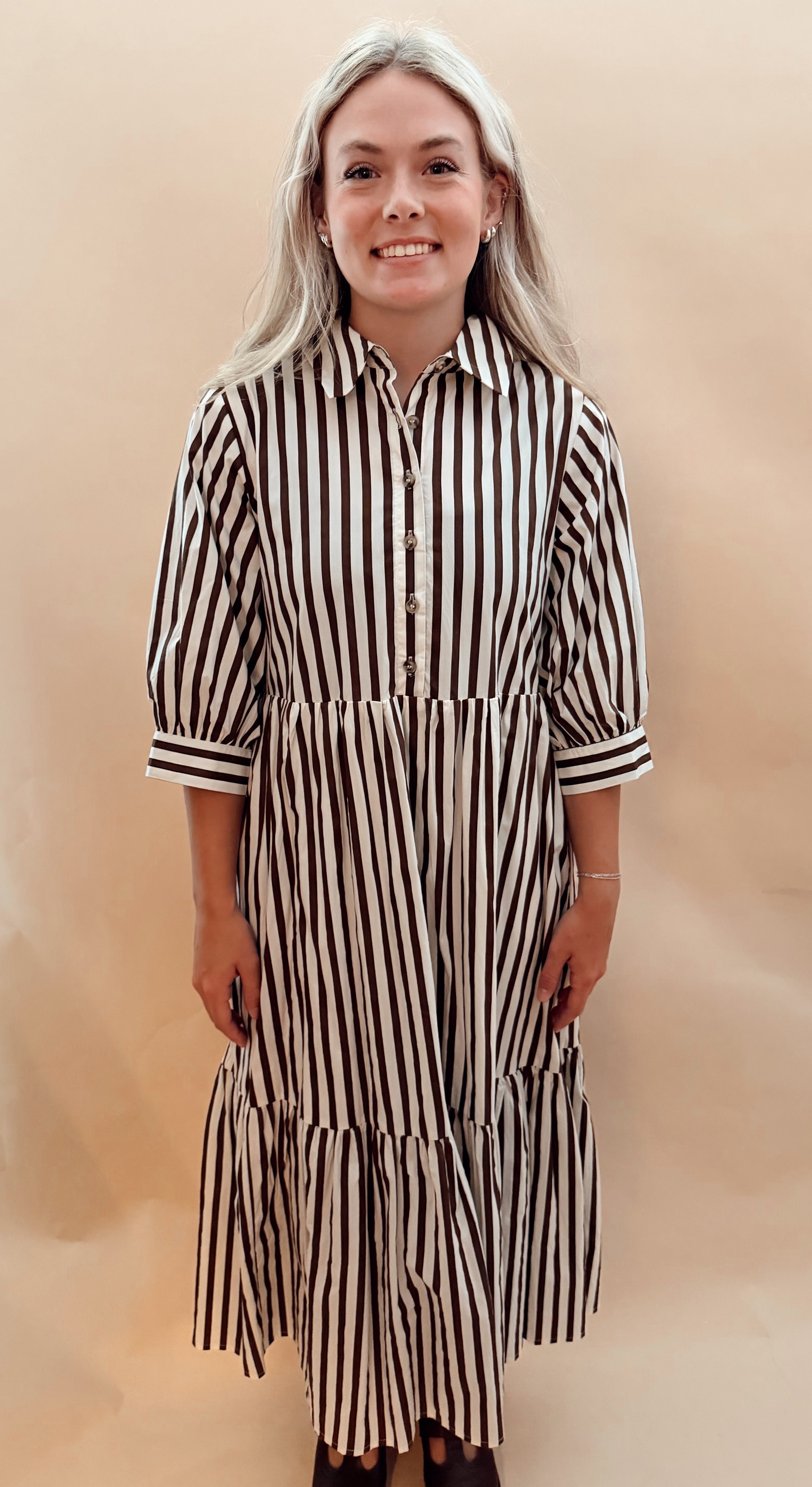 Stripe front button maxi dress