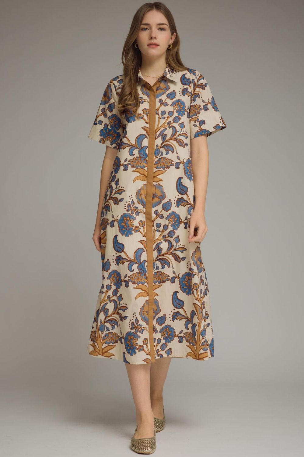 Floral print collared midi dress