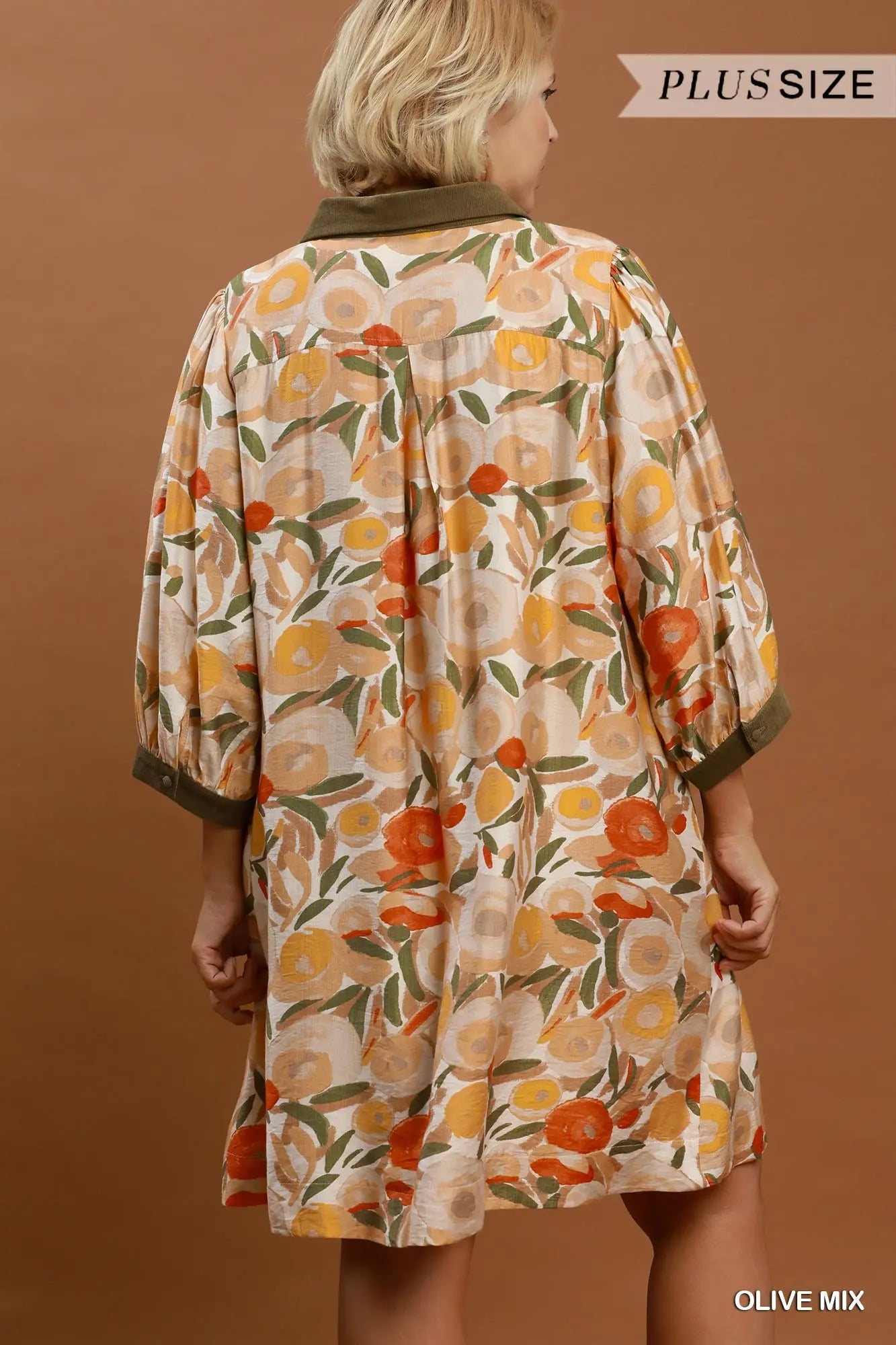 Collared puff sleeve print dress