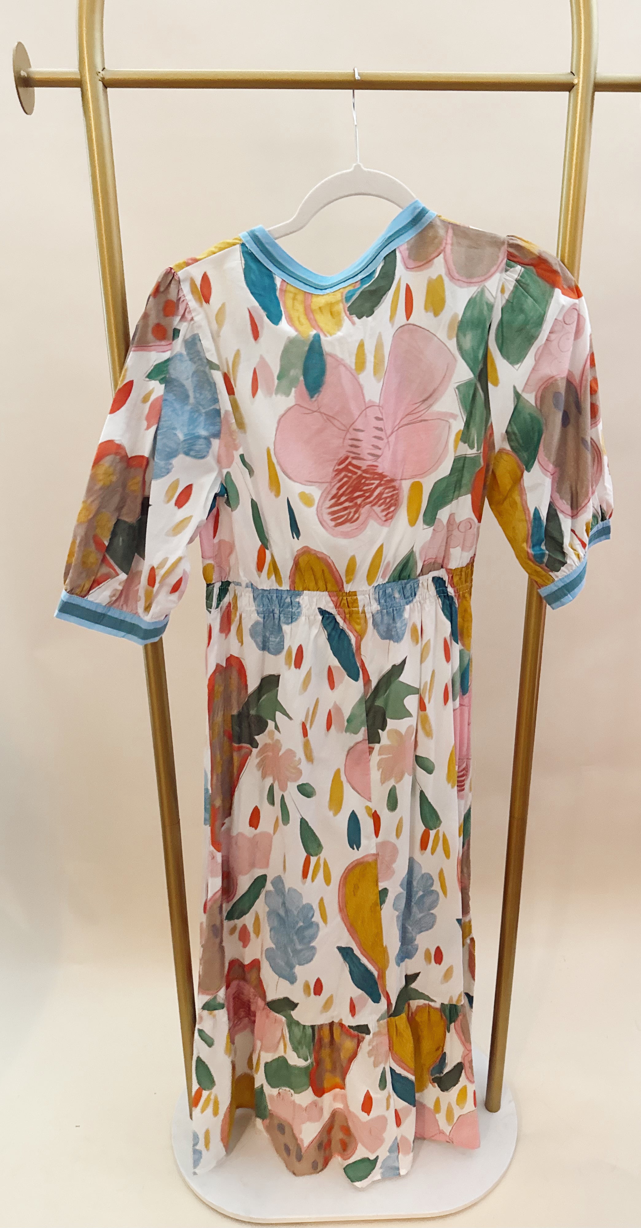Blue Trim Flower Maxi Dress