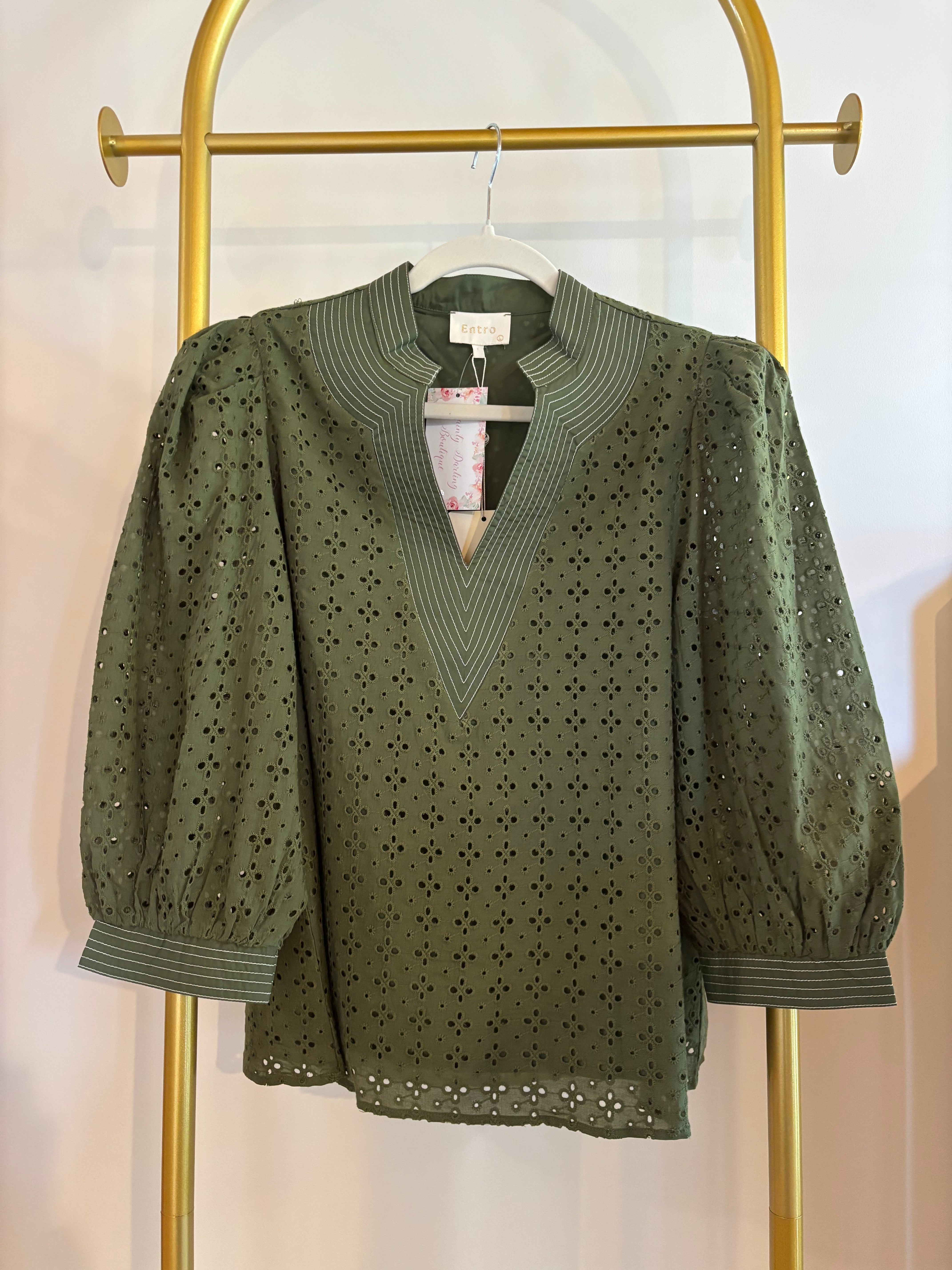 Long sleeve eyelet top