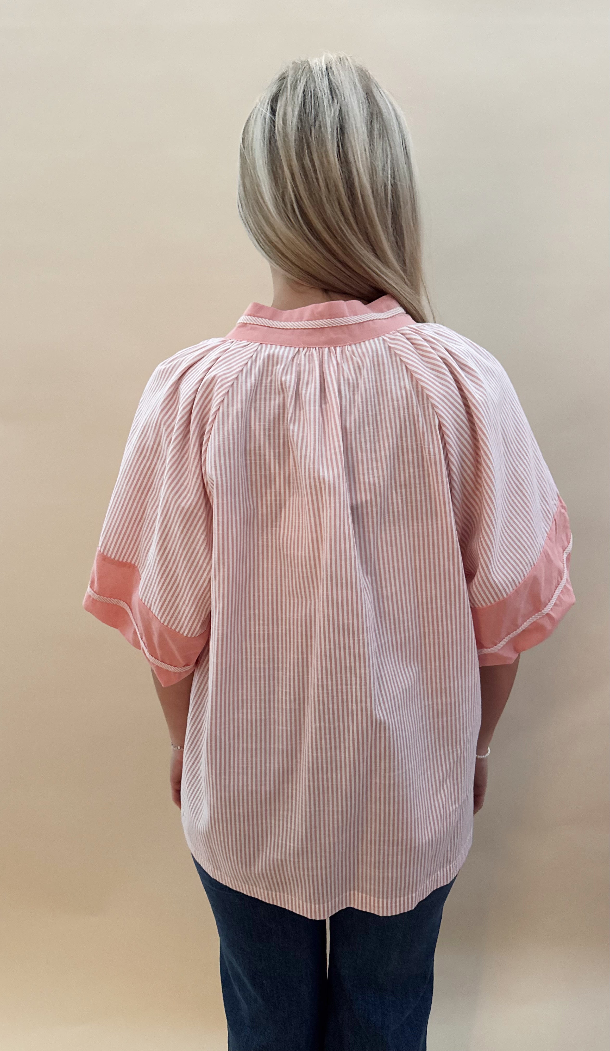 Pink Stripe Top with Bubble Sleeve