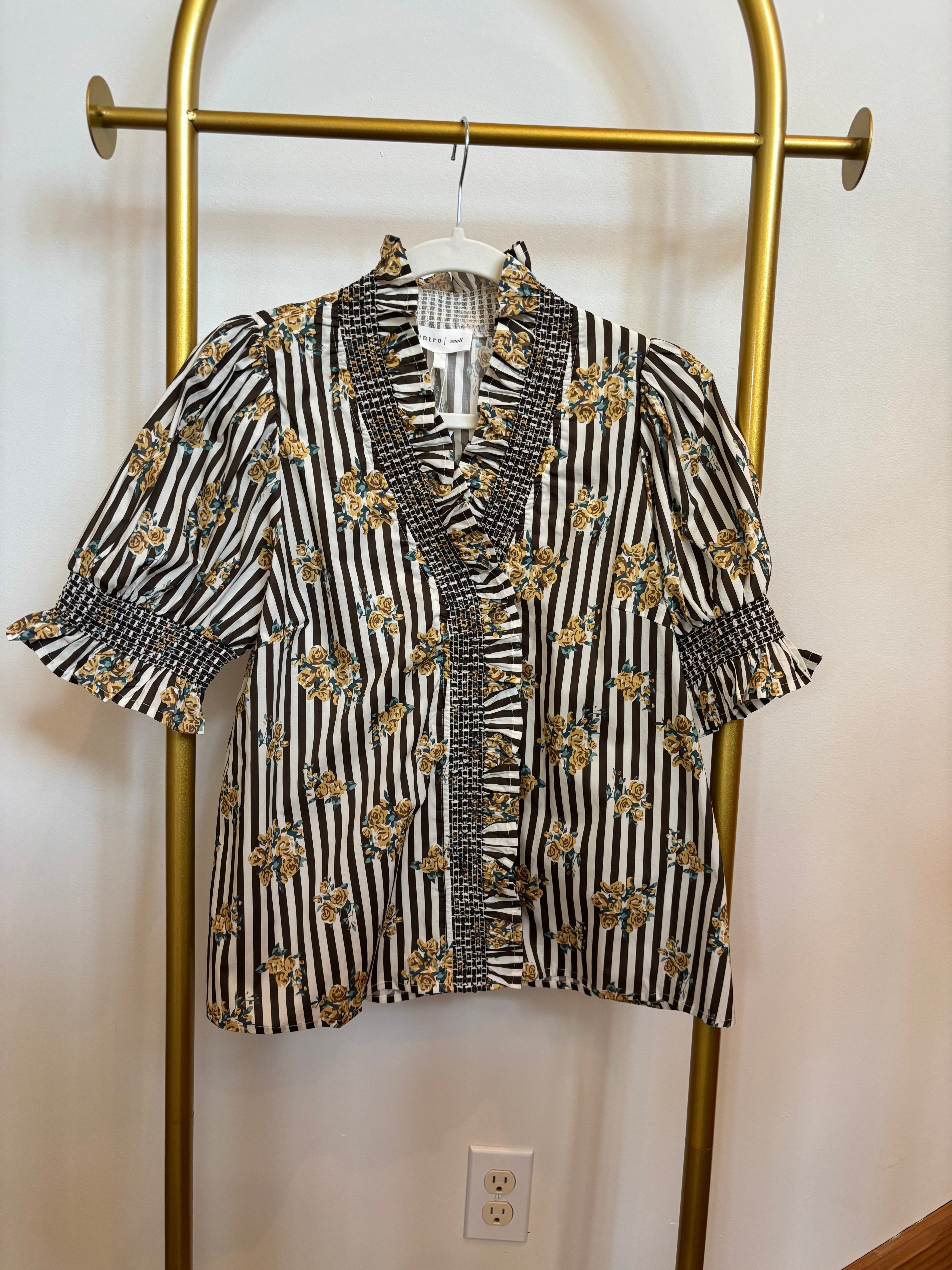 Stripe floral and ruffle top