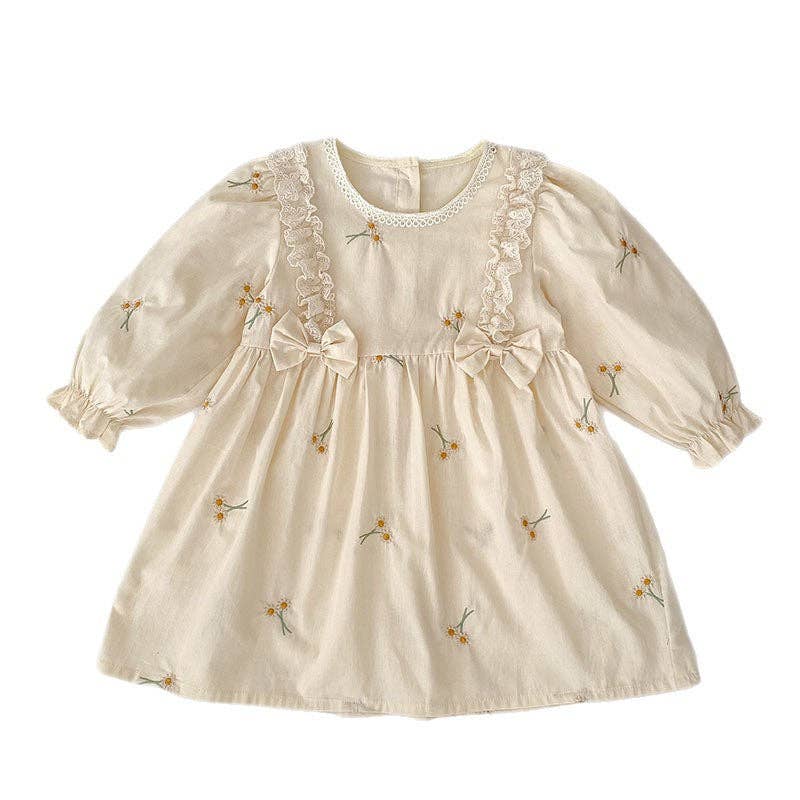 Fall Long Sleeve Apricot Girls Daisy Dress