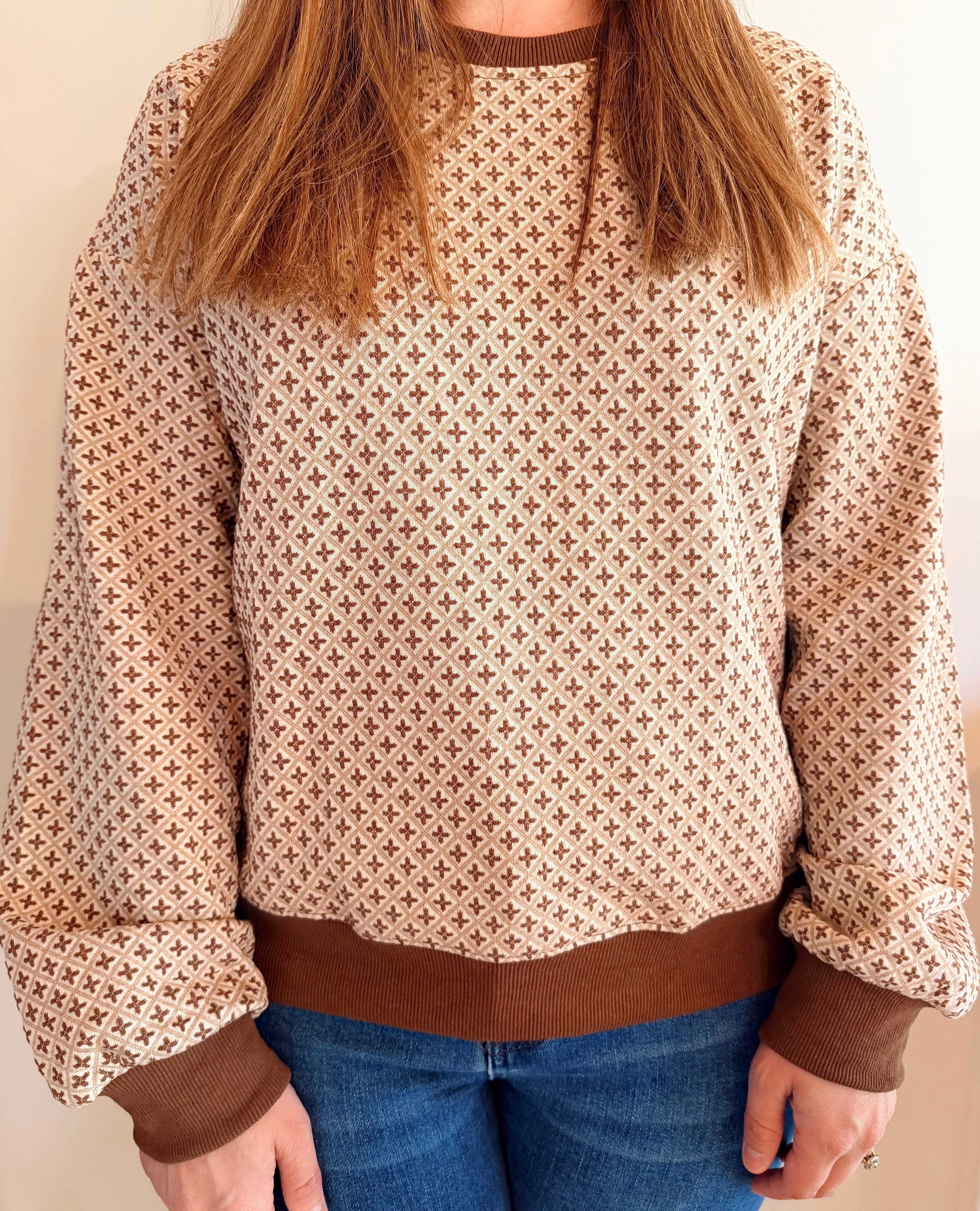 Printed crewneck long sleeve top
