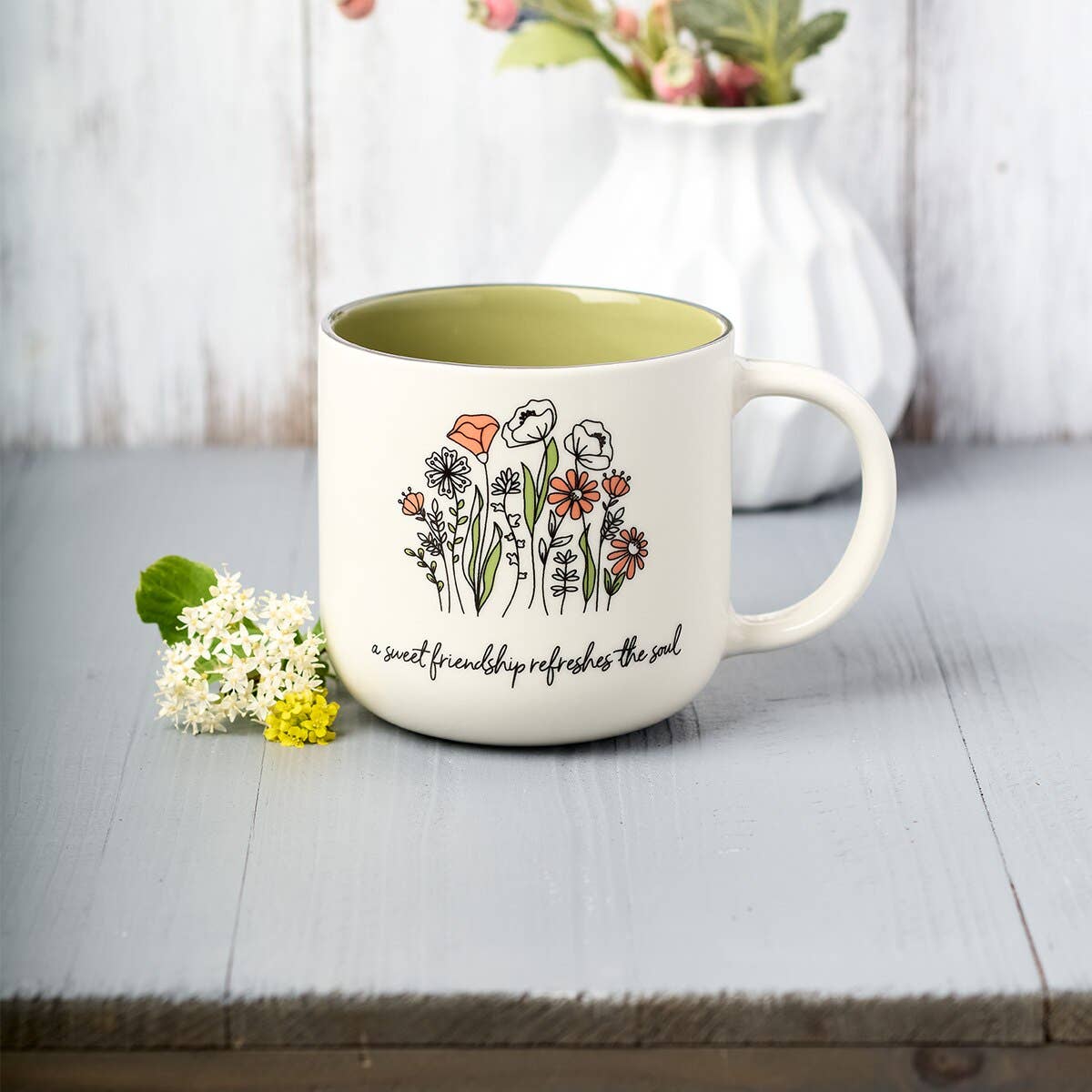 Mug Green/White Floral Sweet Friendship Prov. 27:9