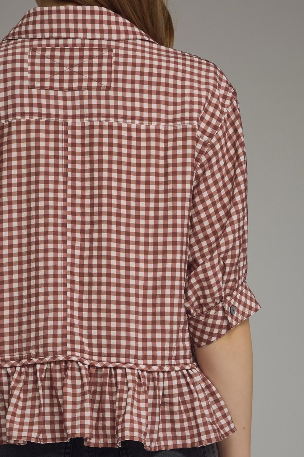 Gingham peplum button down top