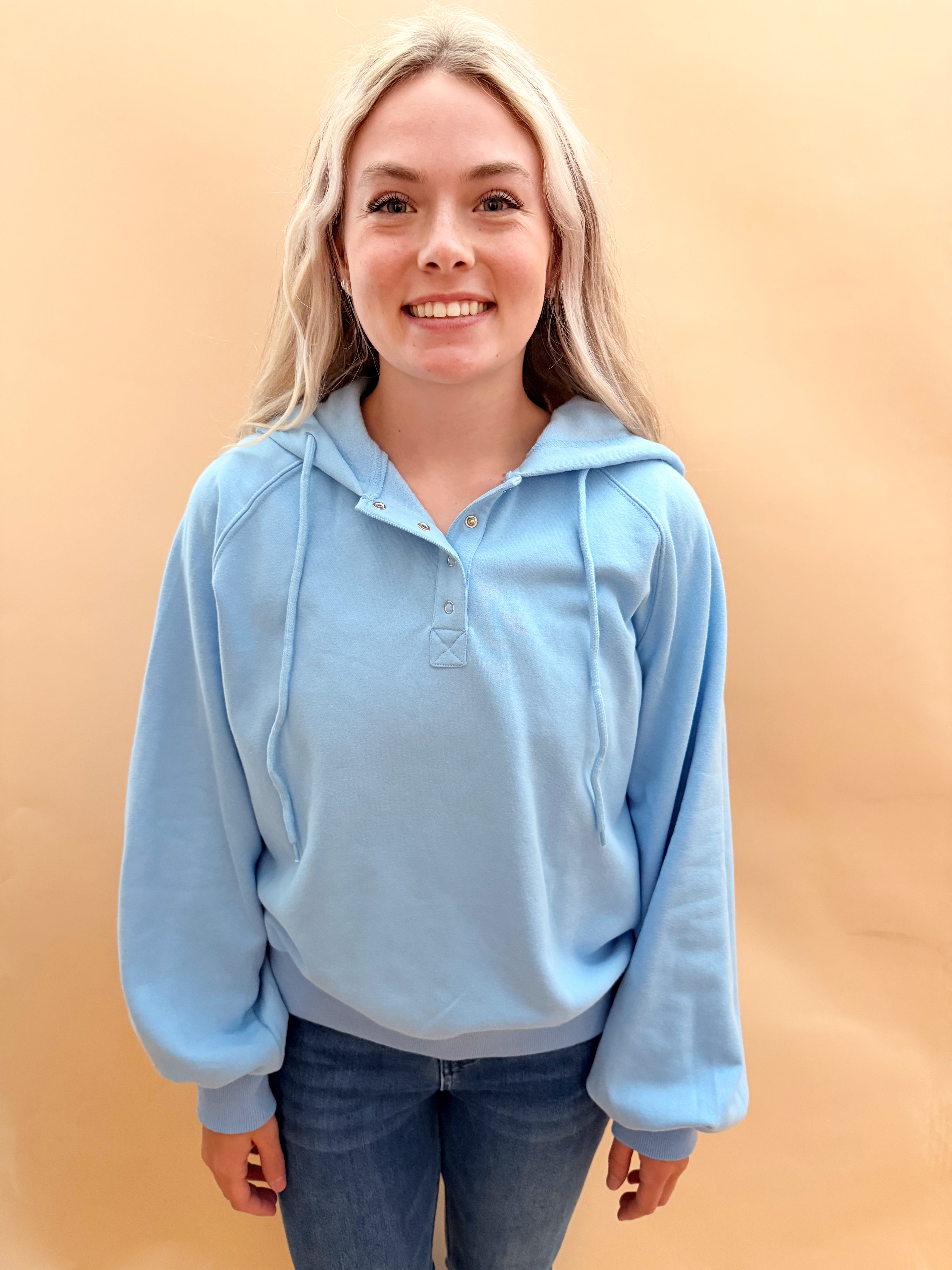 Long sleeve half snap button top