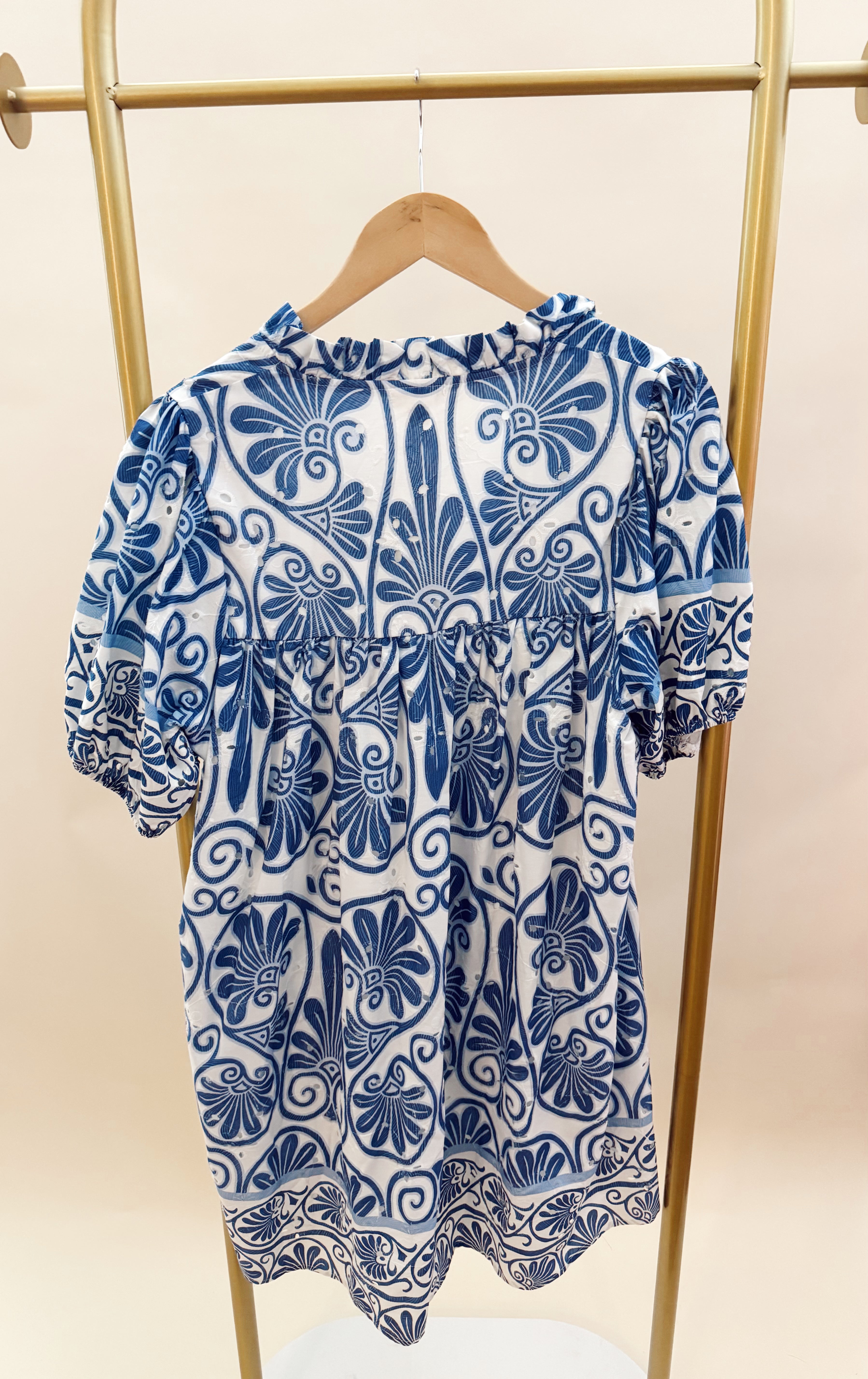 Blue and White Floral Dress