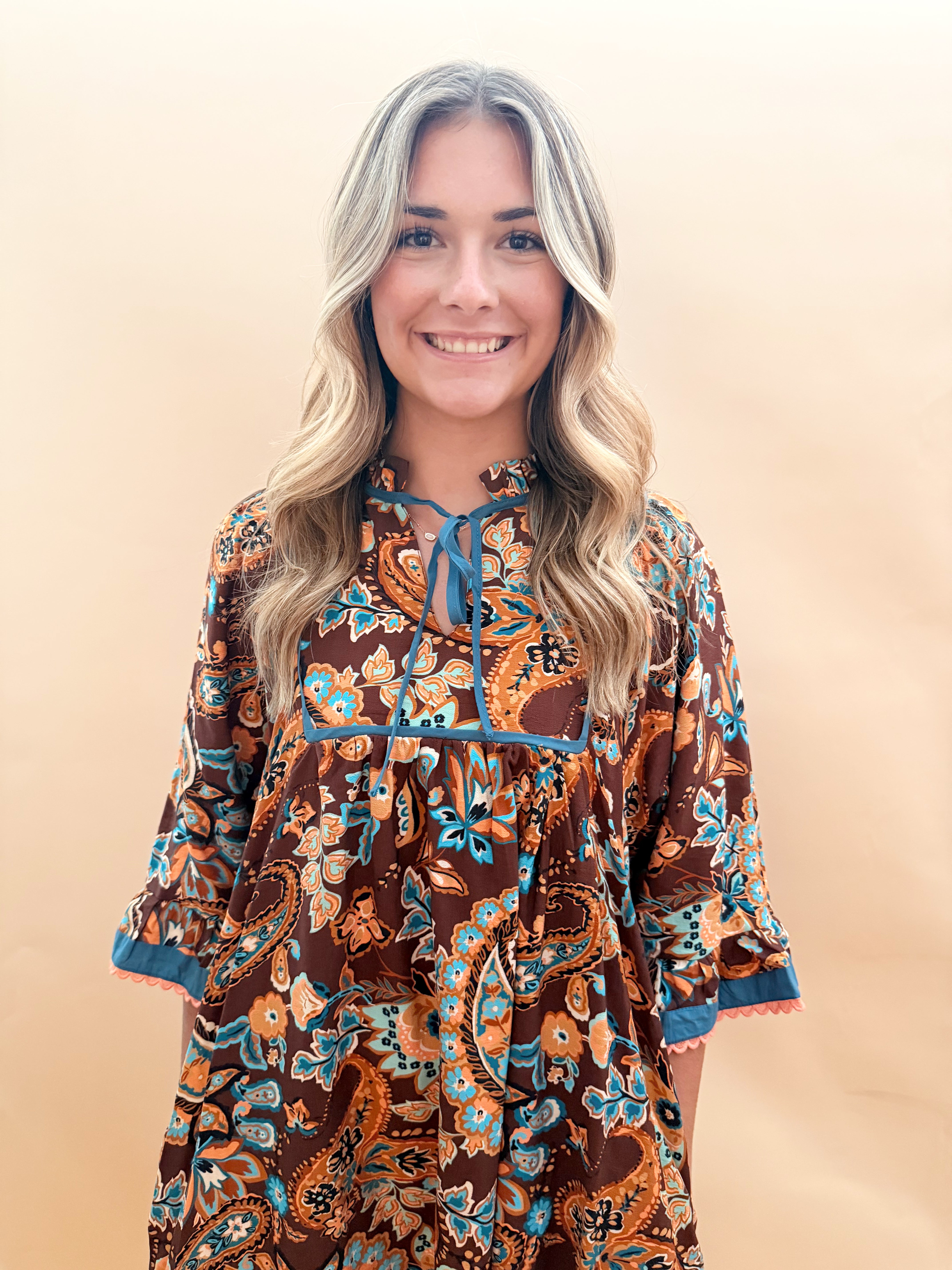 Frilled Tie Neck Mini Dress