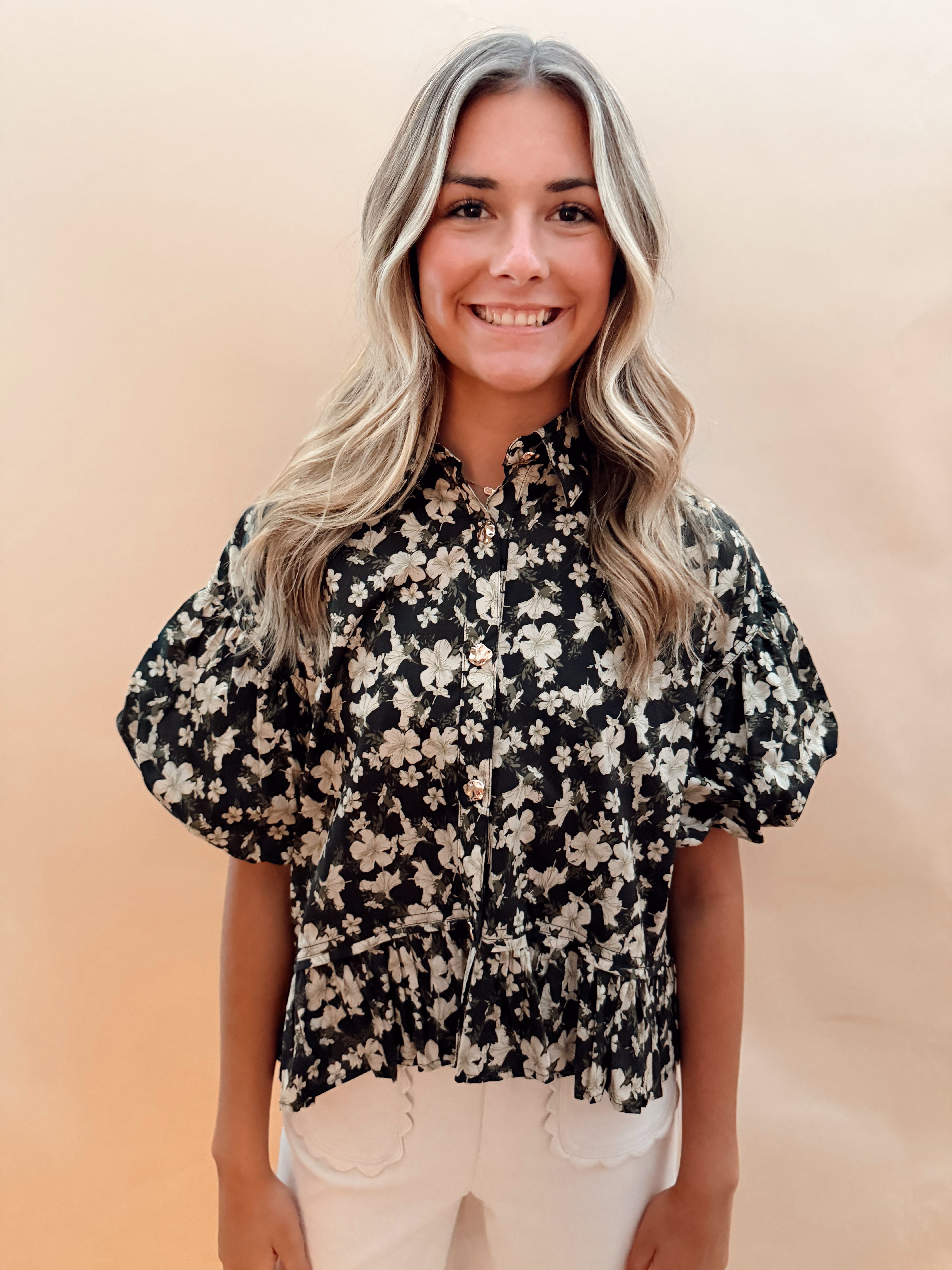 Floral Puff Sleeve Blouses