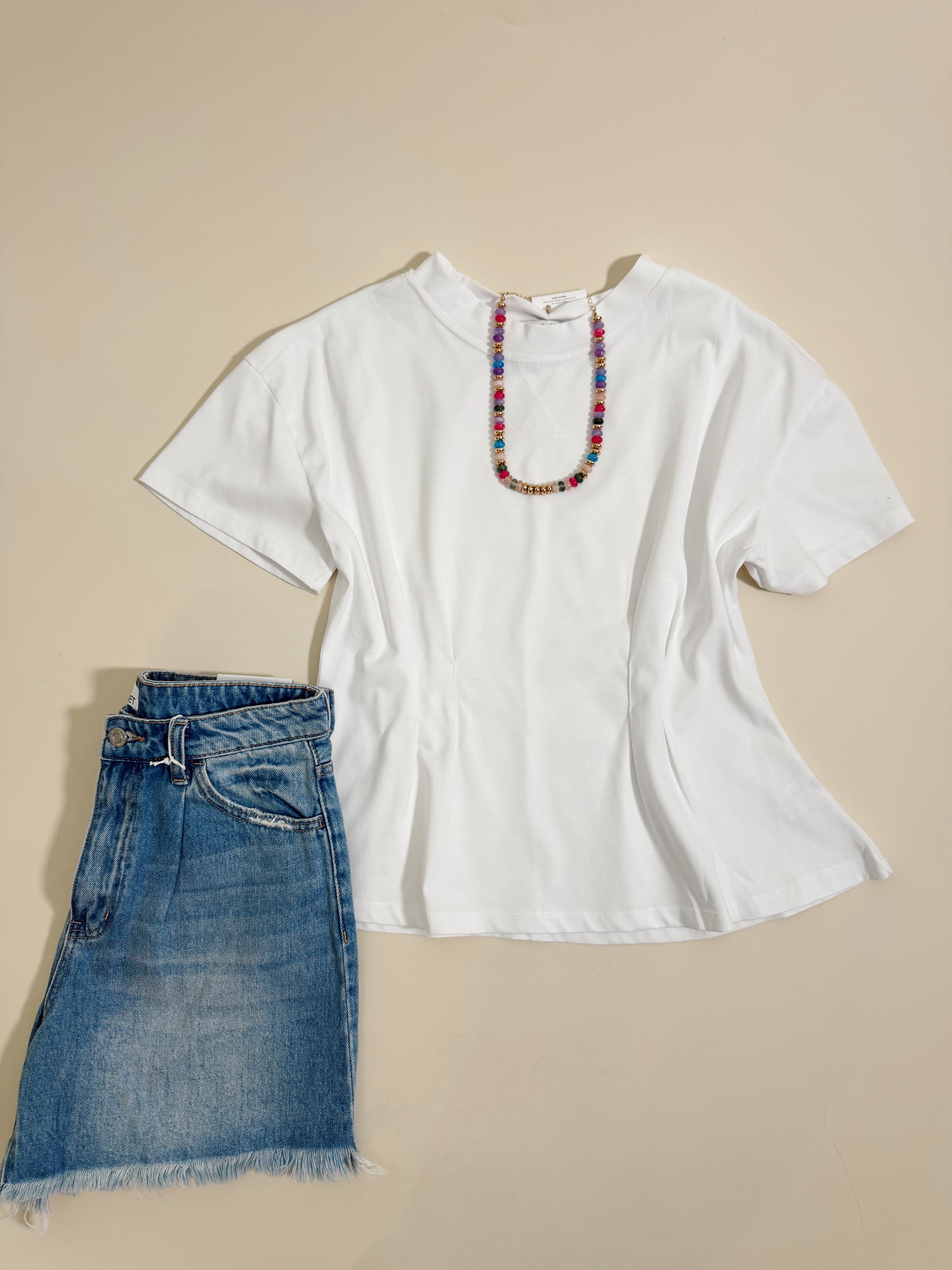 White cinched waist top