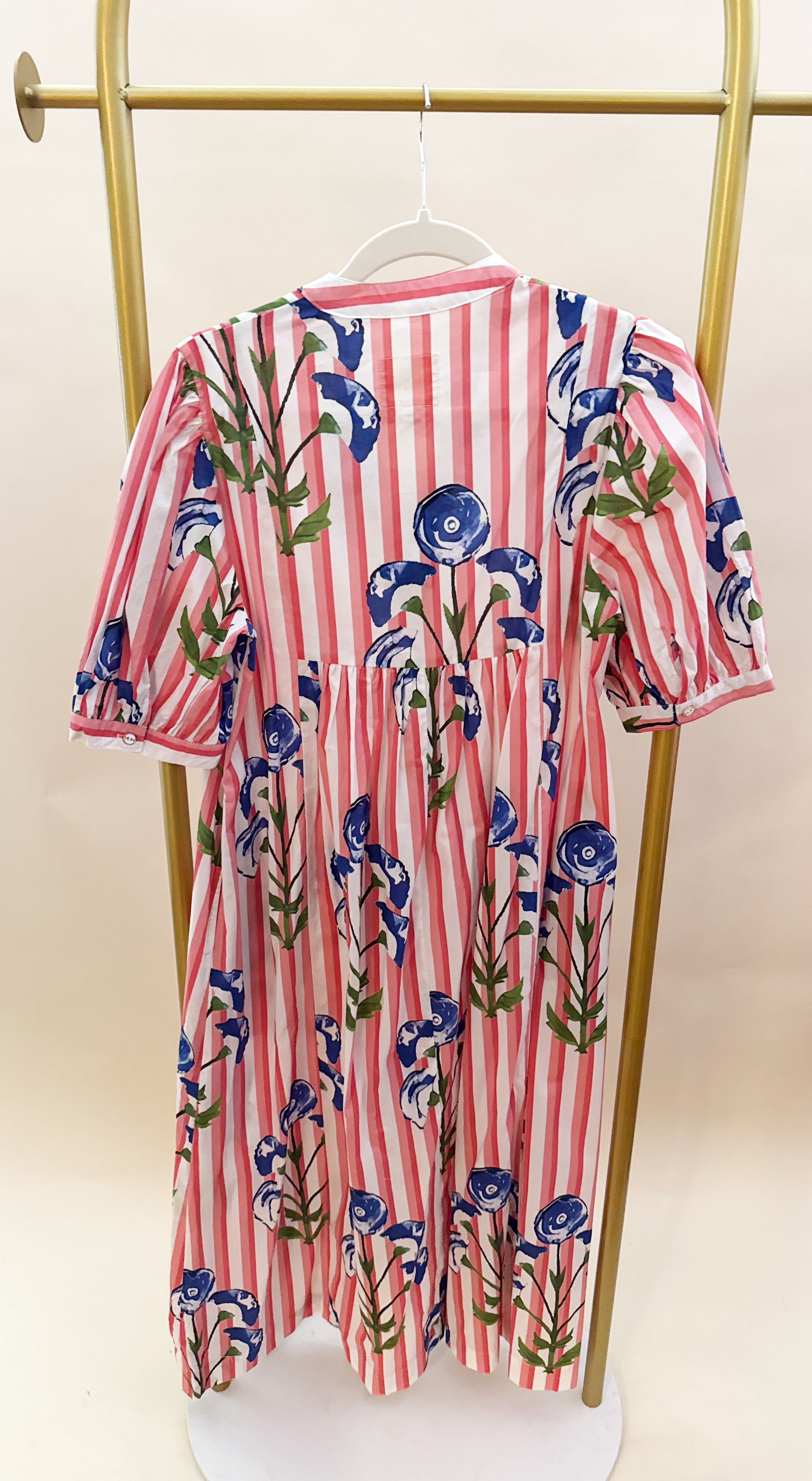 Pink striped blue floral maxi