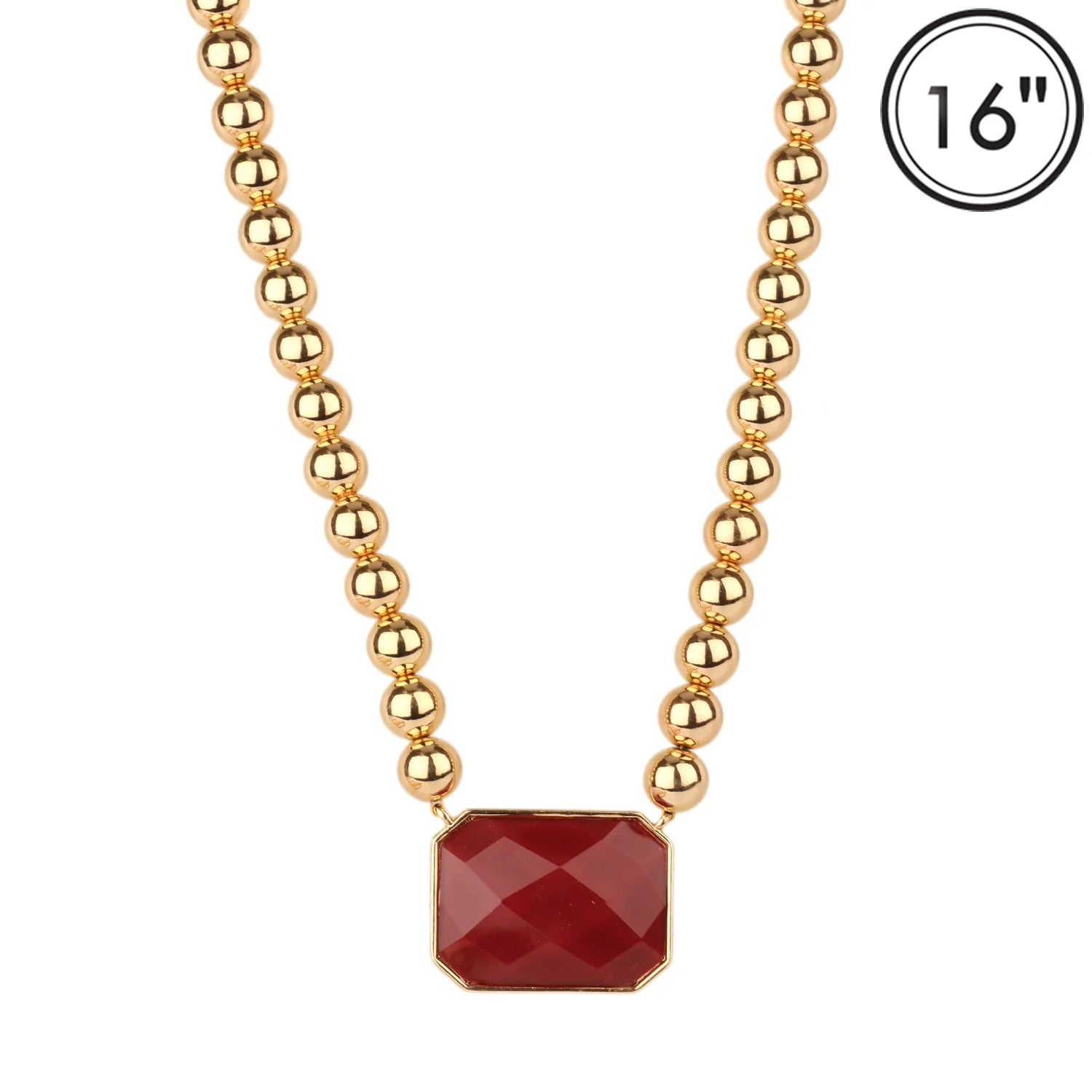 Gold ball with rectangle stone necklace
