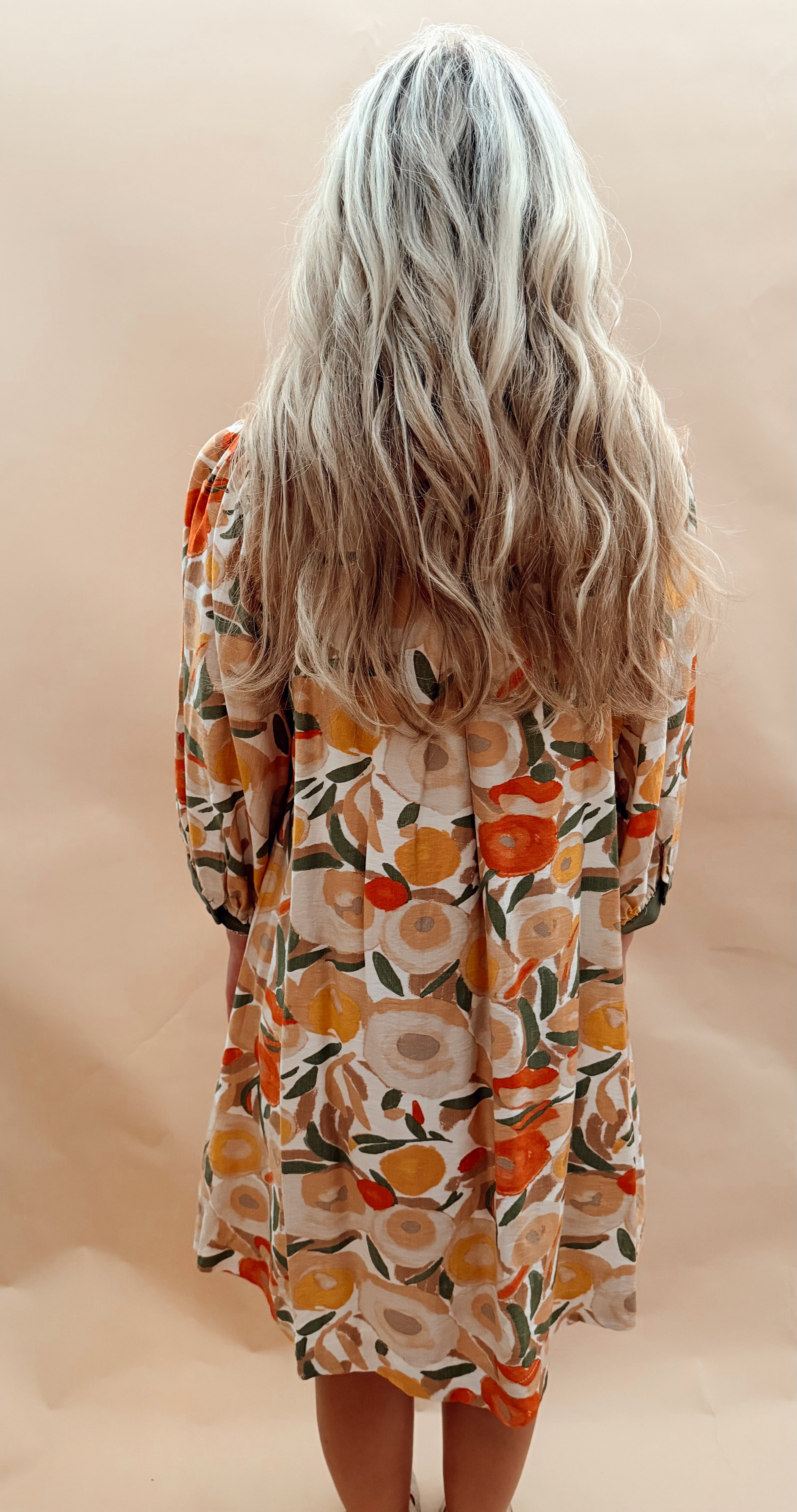 Collared puff sleeve print dress