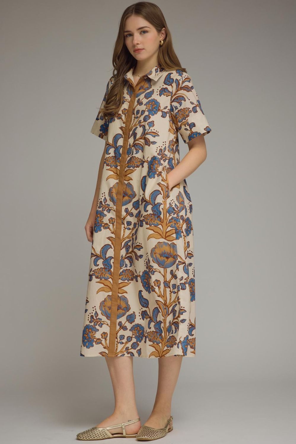 Floral print collared midi dress