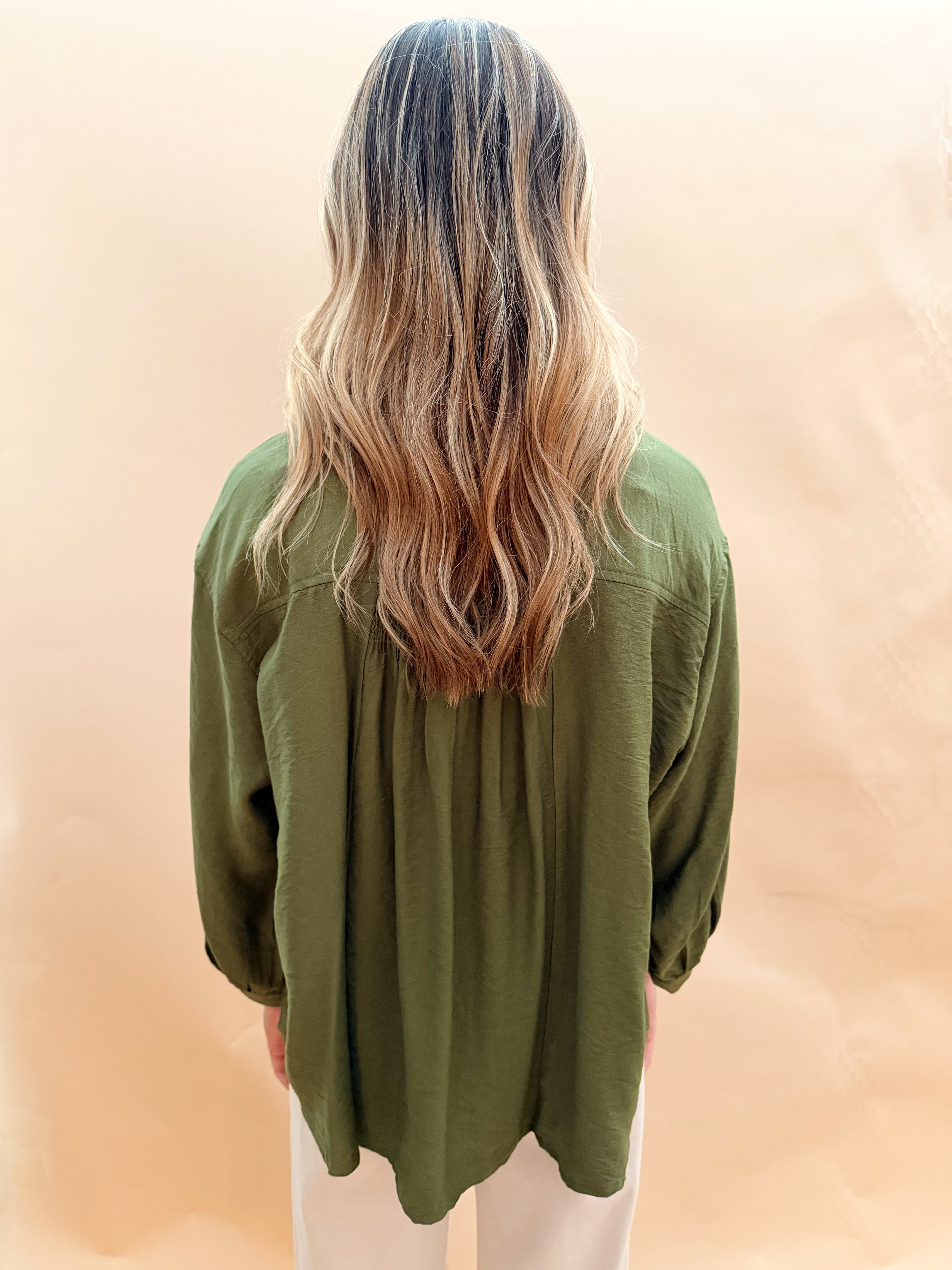 Long sleeved button blouse smock details