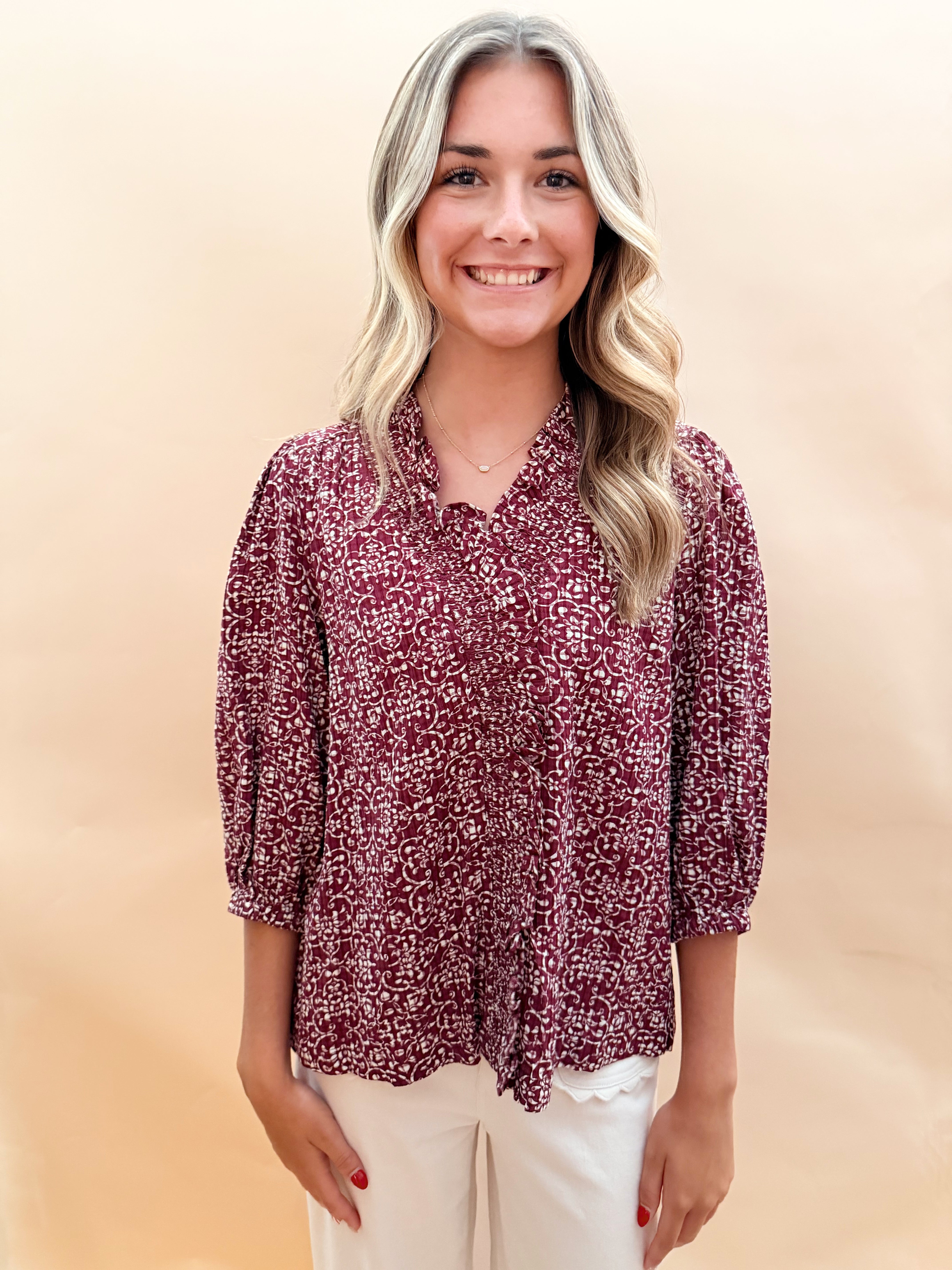 Textured fabric top ruffle details
