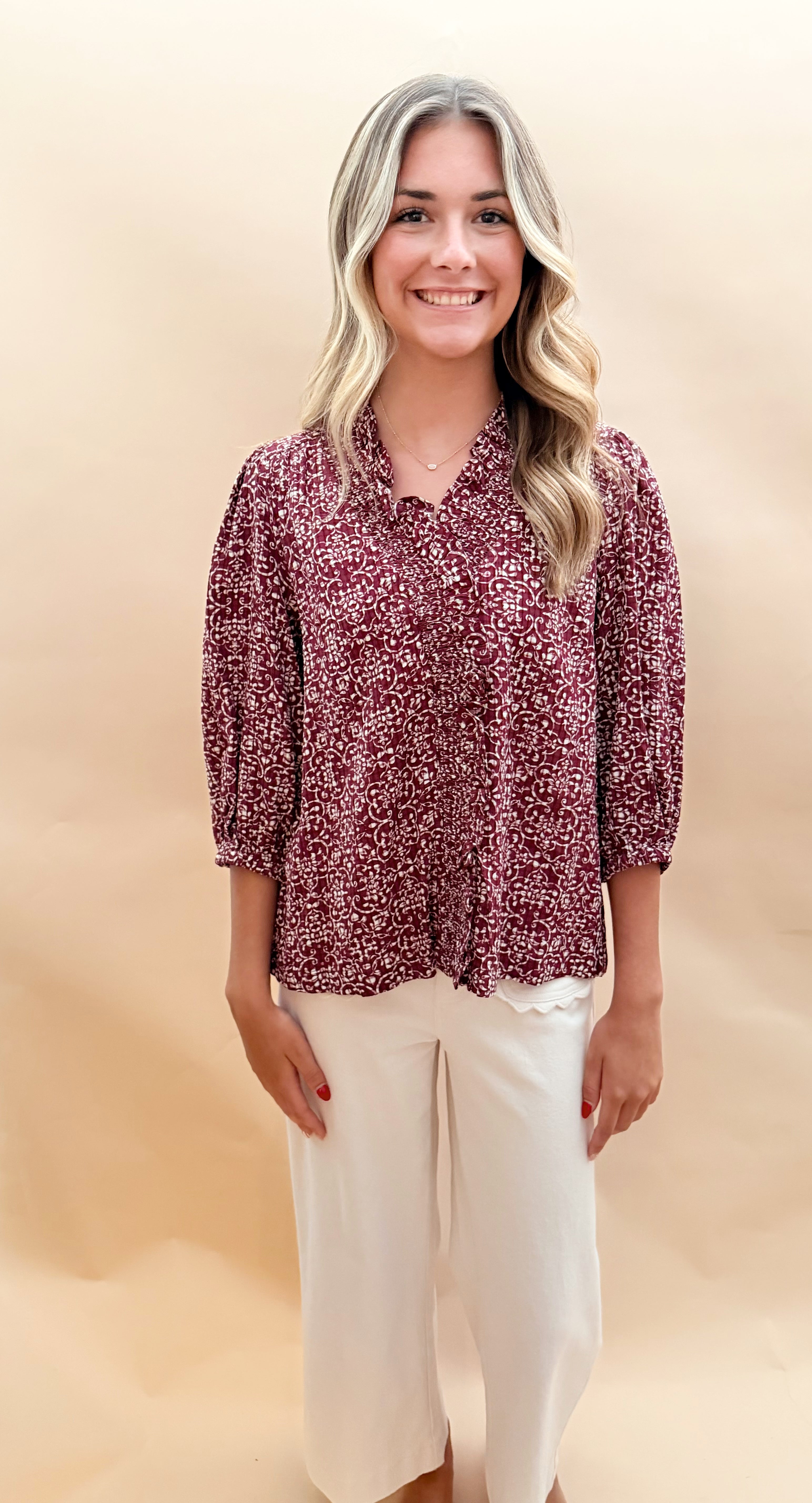 Textured fabric top ruffle details