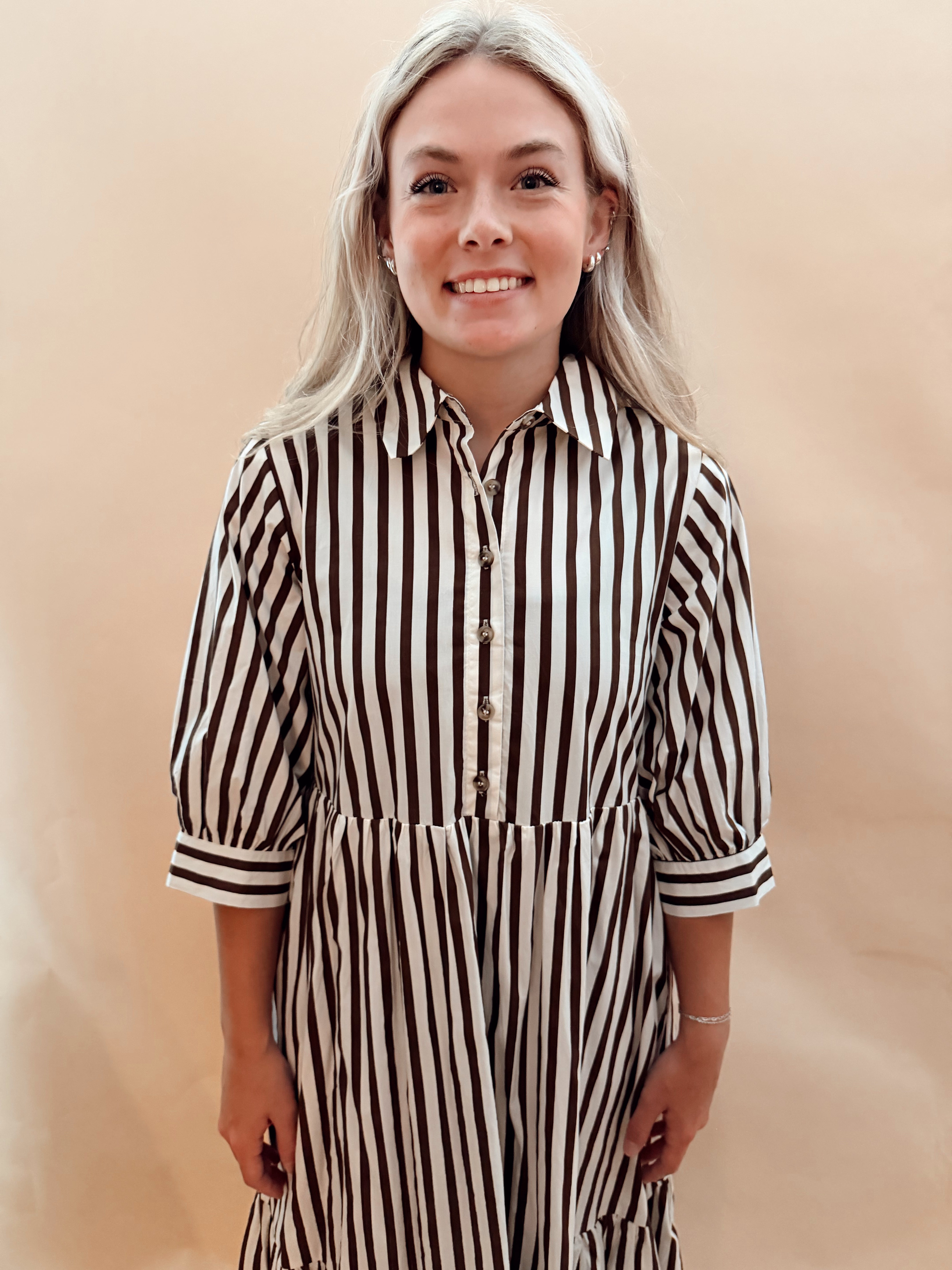 Stripe front button maxi dress
